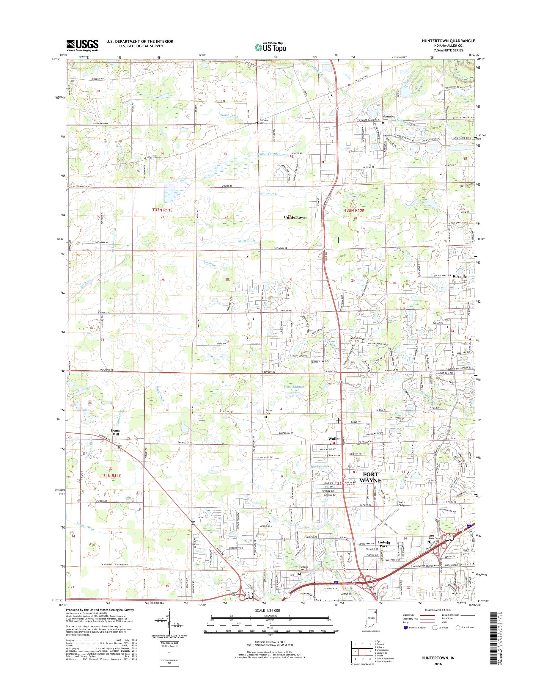 MyTopo Huntertown, Indiana USGS Quad Topo Map