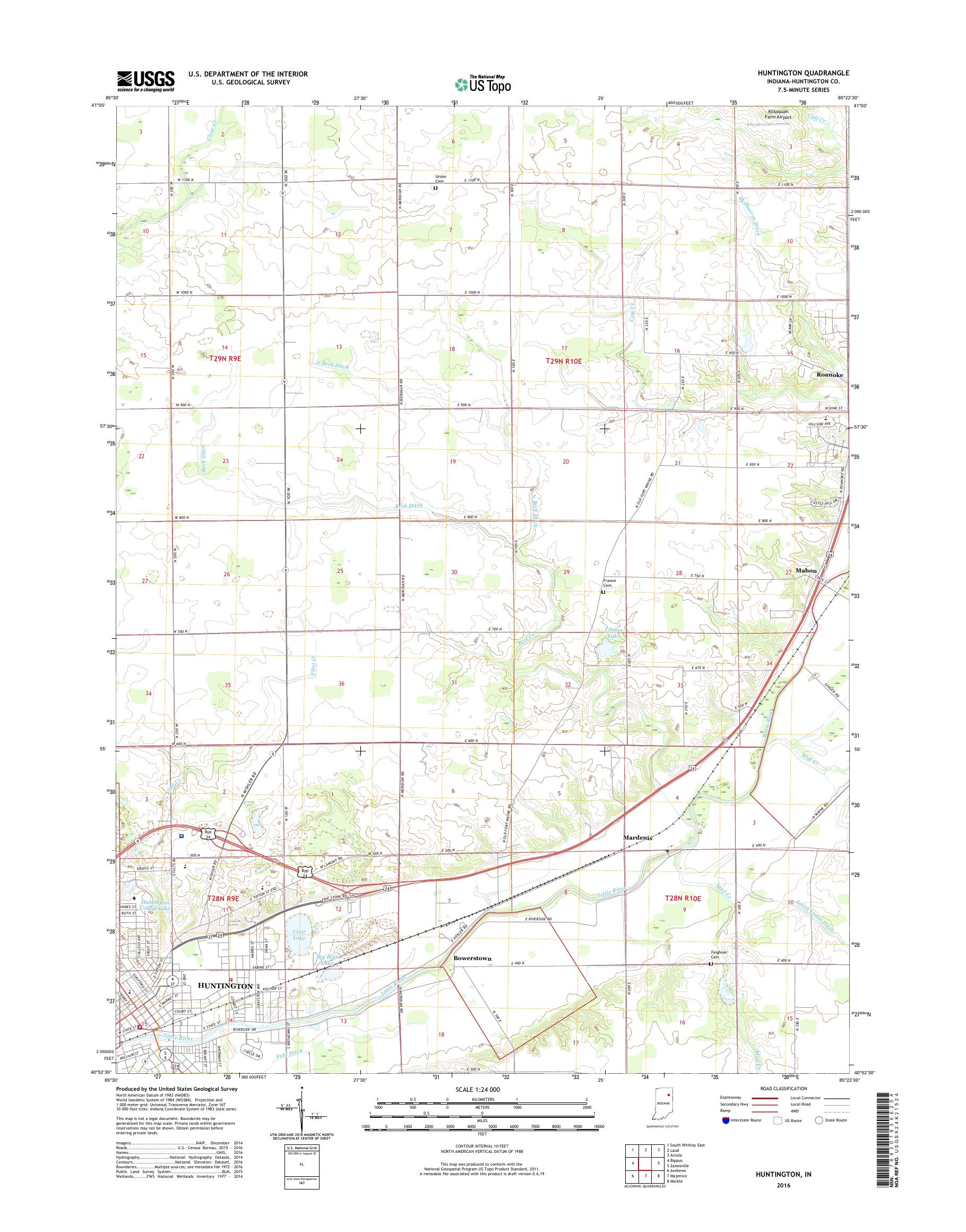 MyTopo Huntington, Indiana USGS Quad Topo Map