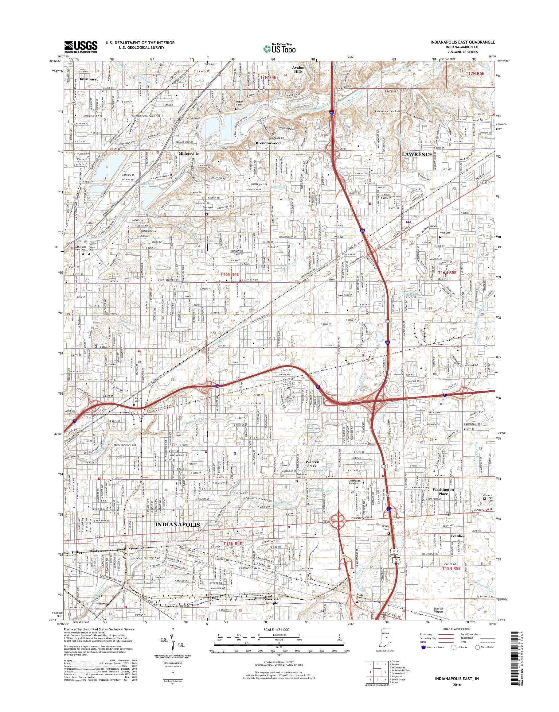 MyTopo Indianapolis East, Indiana USGS Quad Topo Map
