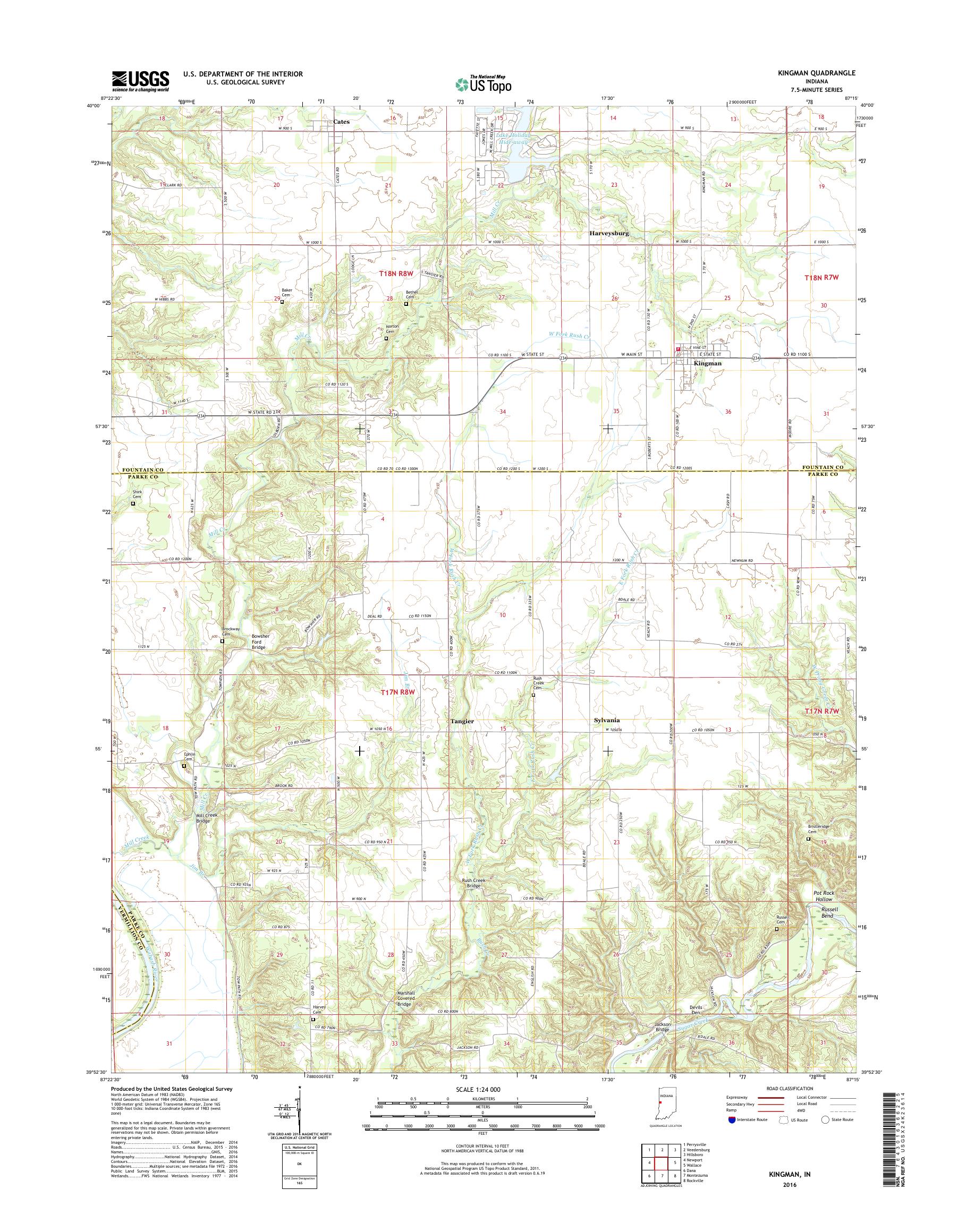 MyTopo Kingman, Indiana USGS Quad Topo Map