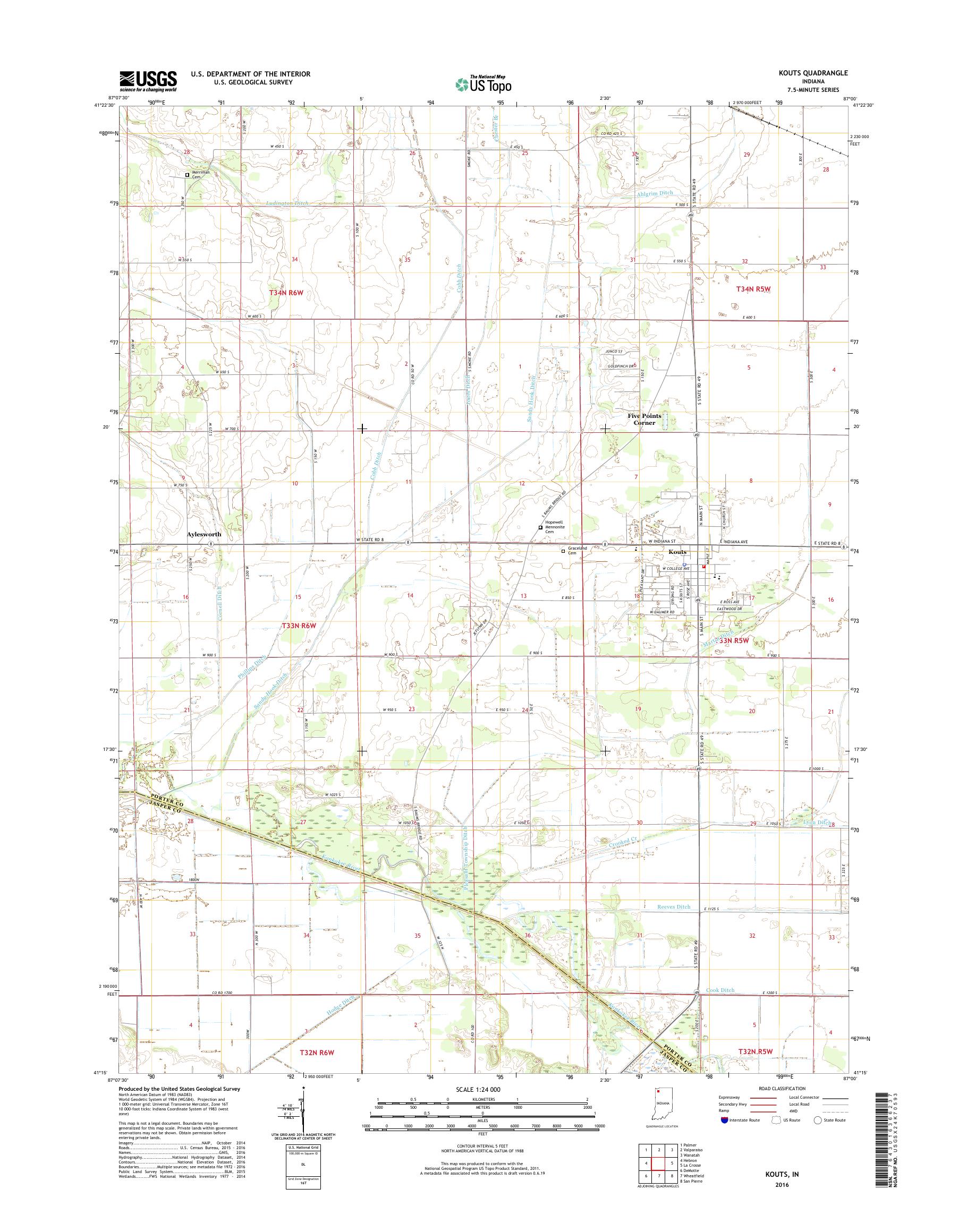 MyTopo Kouts, Indiana USGS Quad Topo Map