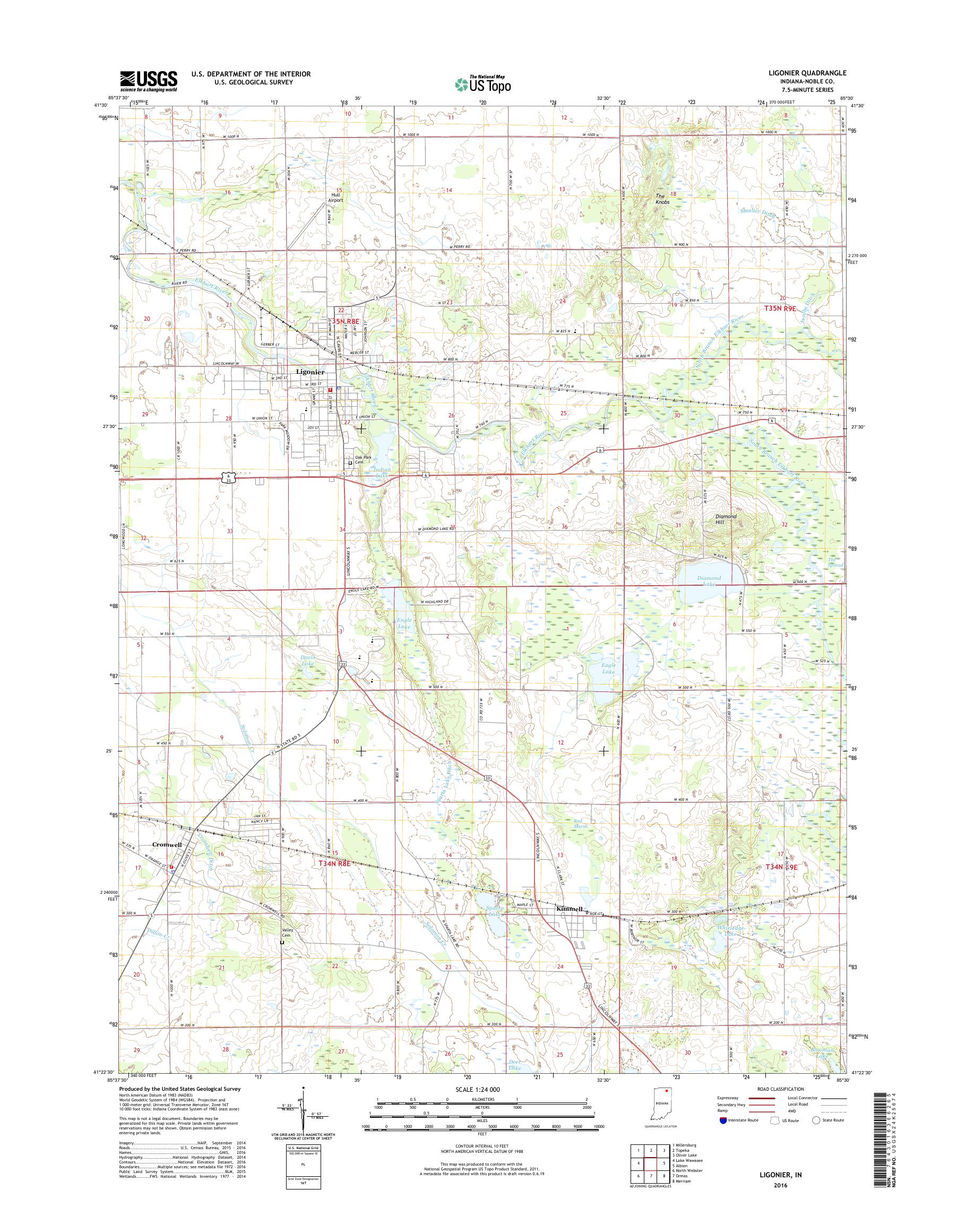 MyTopo Ligonier, Indiana USGS Quad Topo Map