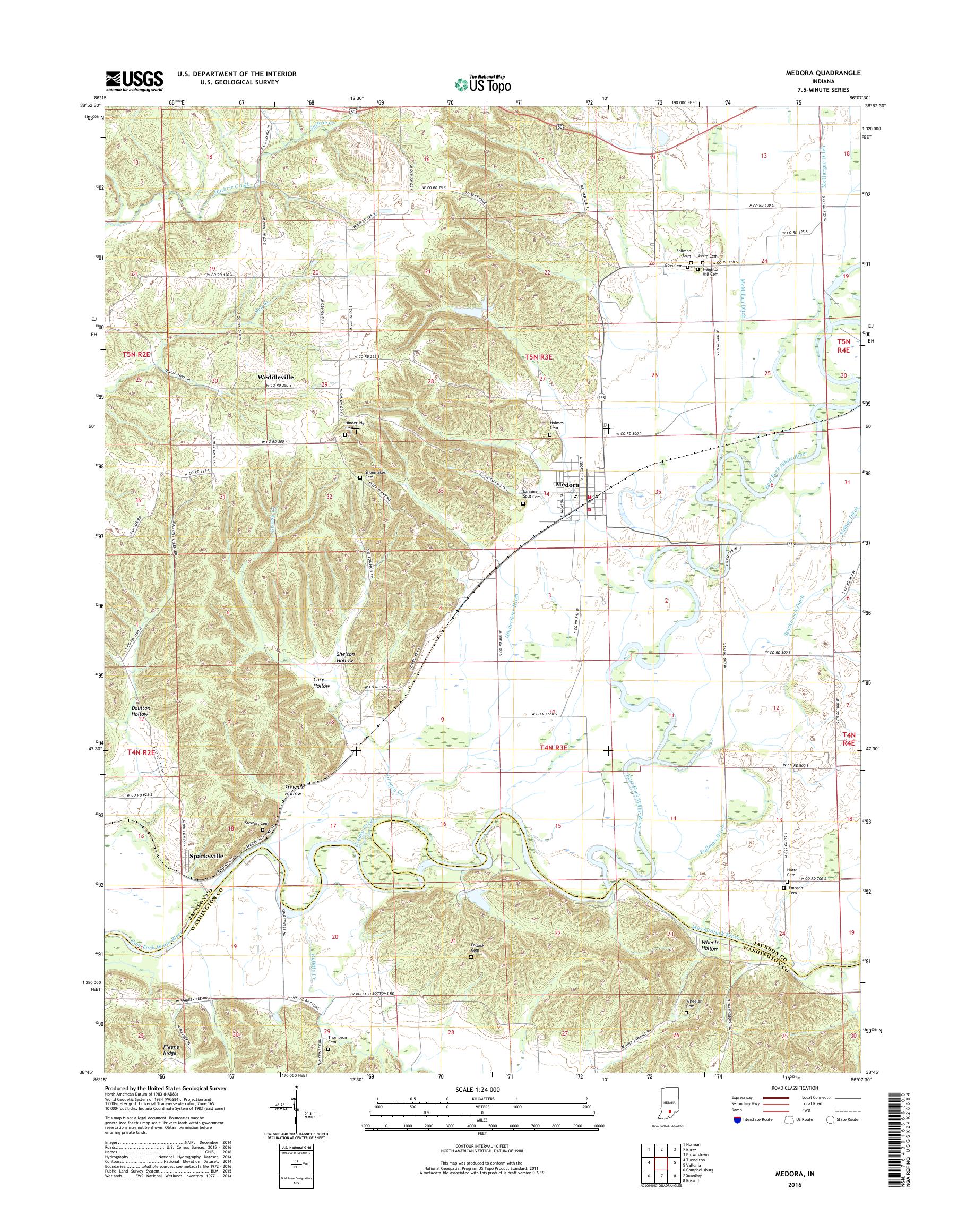 MyTopo Medora, Indiana USGS Quad Topo Map