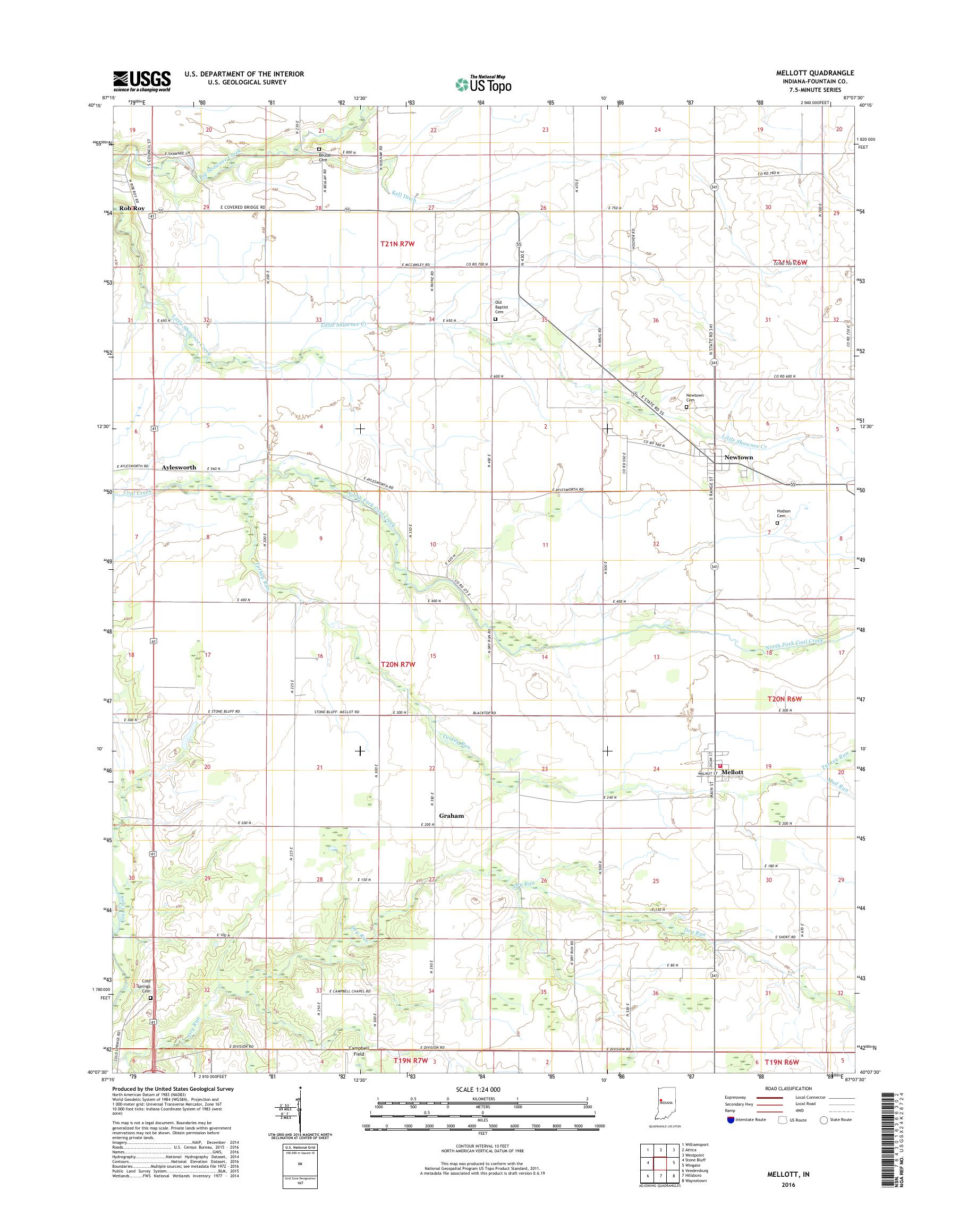 MyTopo Mellott, Indiana USGS Quad Topo Map