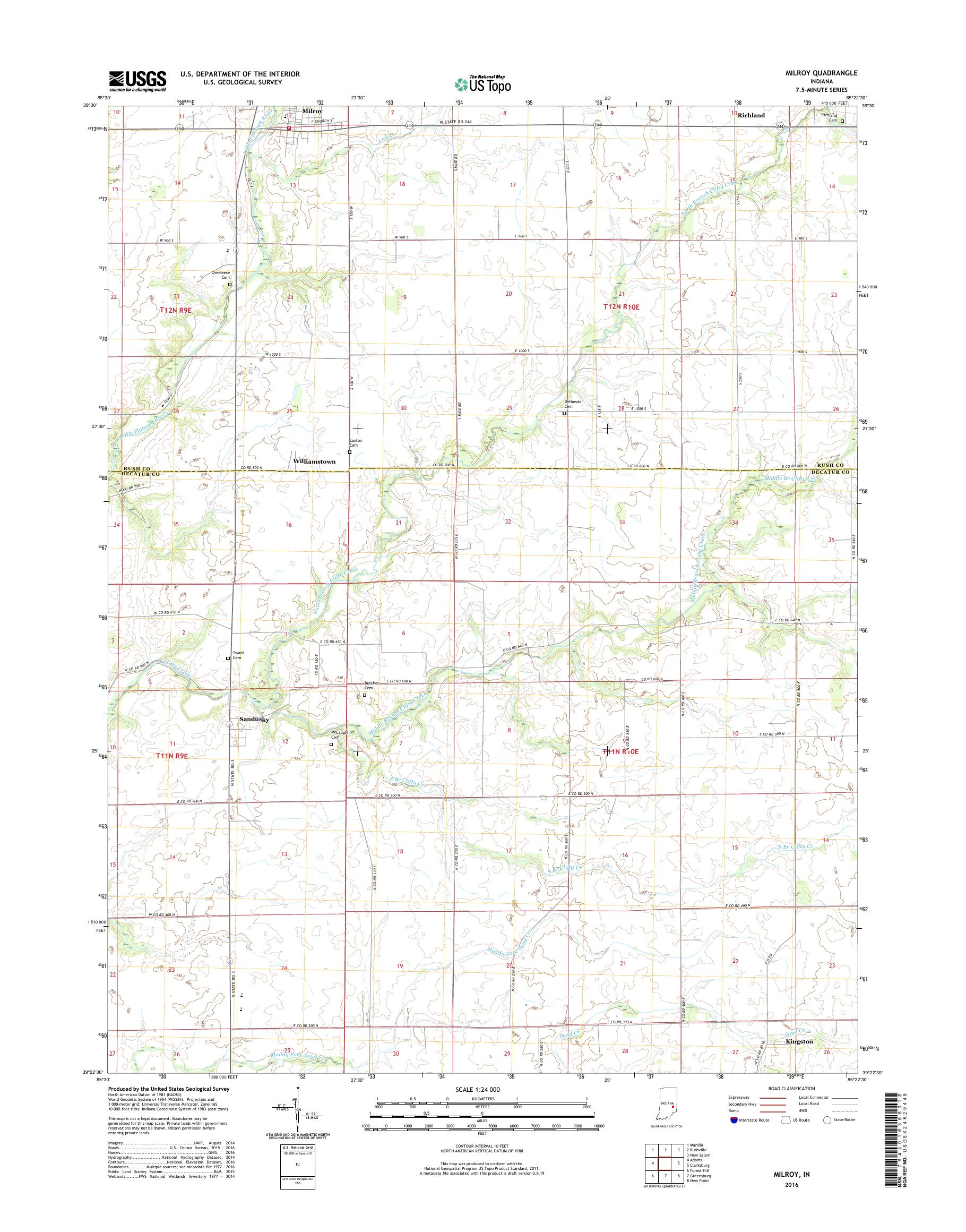 MyTopo Milroy, Indiana USGS Quad Topo Map