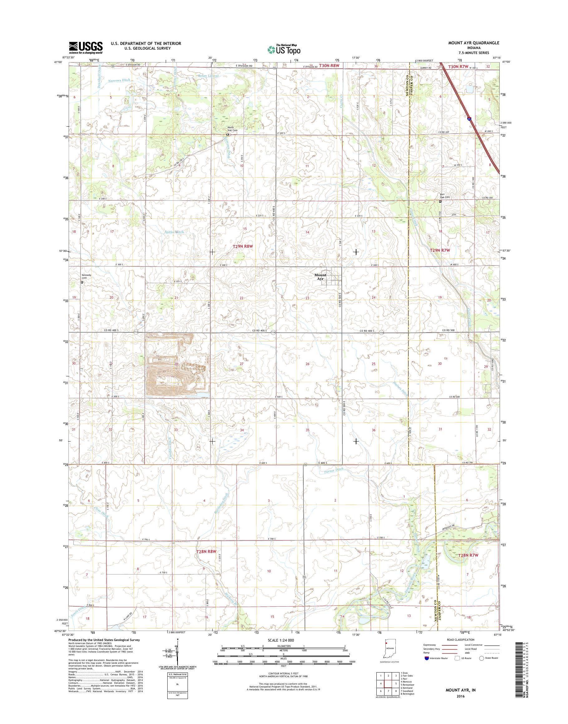 MyTopo Mount Ayr, Indiana USGS Quad Topo Map