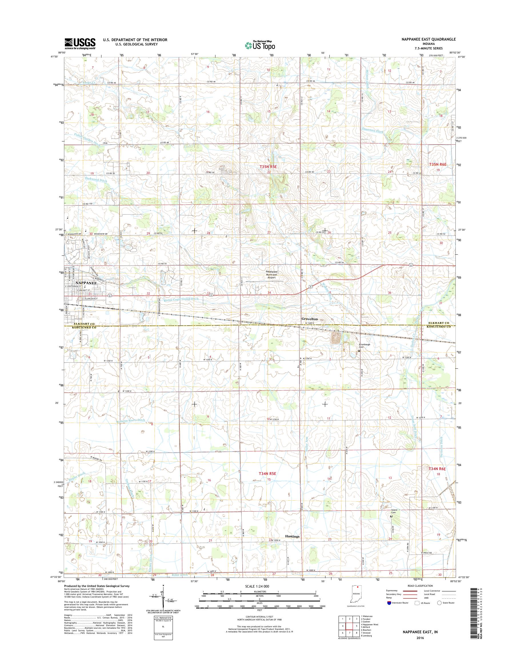 MyTopo Nappanee East, Indiana USGS Quad Topo Map