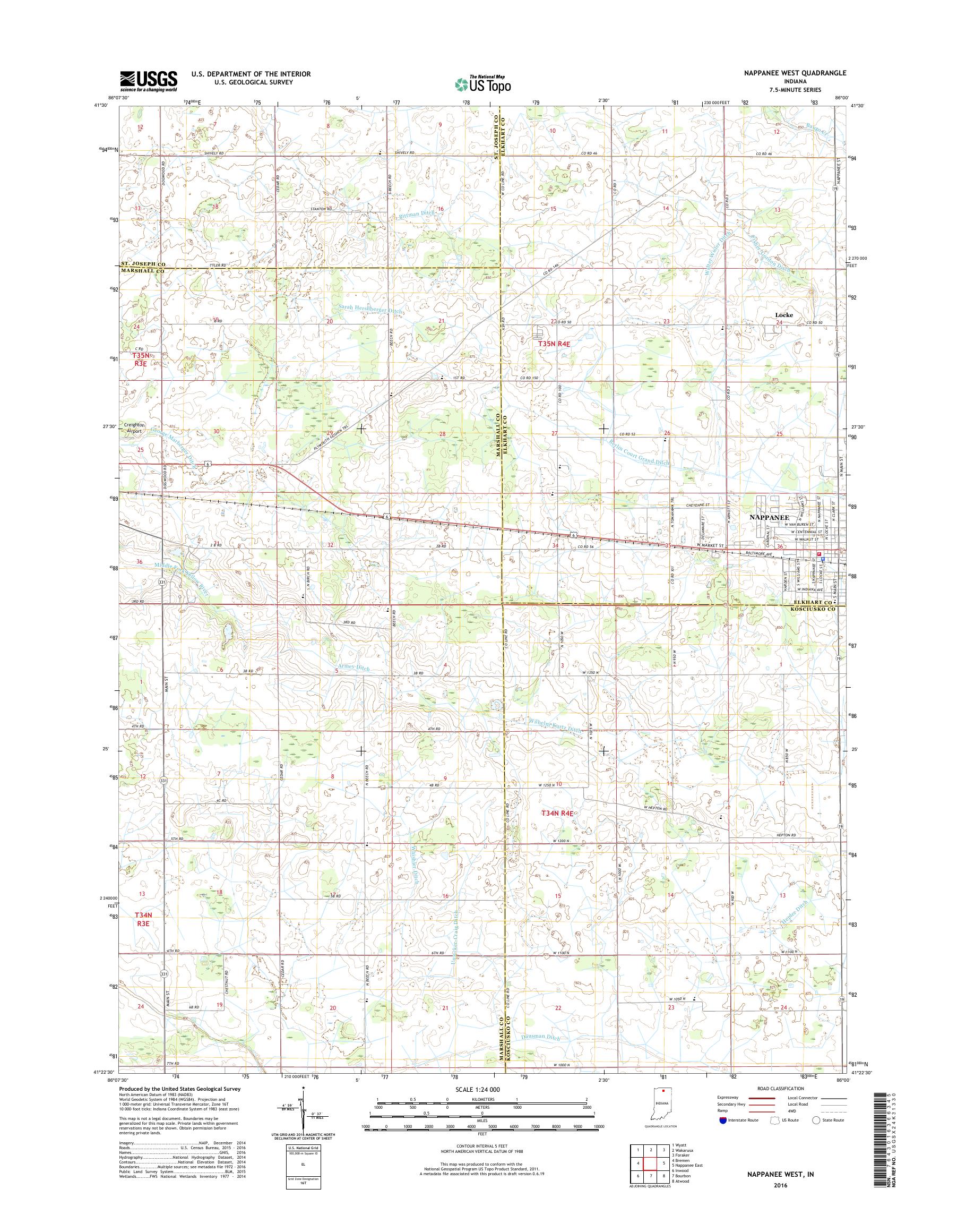 MyTopo Nappanee West, Indiana USGS Quad Topo Map