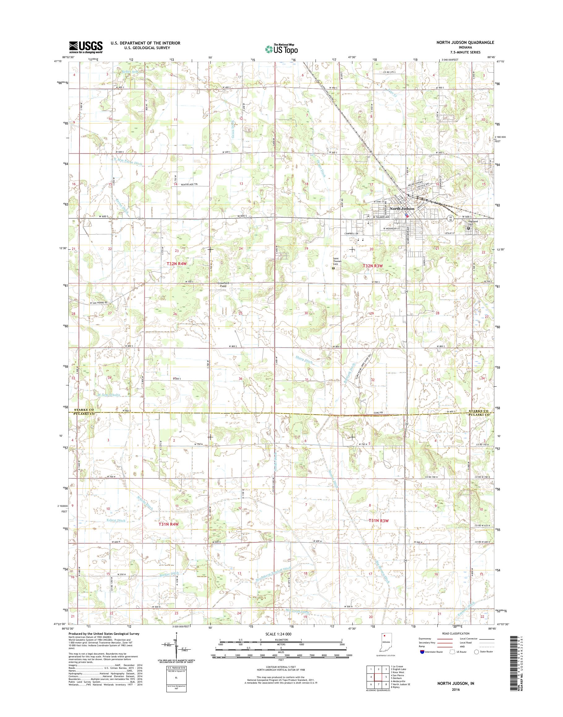 MyTopo North Judson, Indiana USGS Quad Topo Map