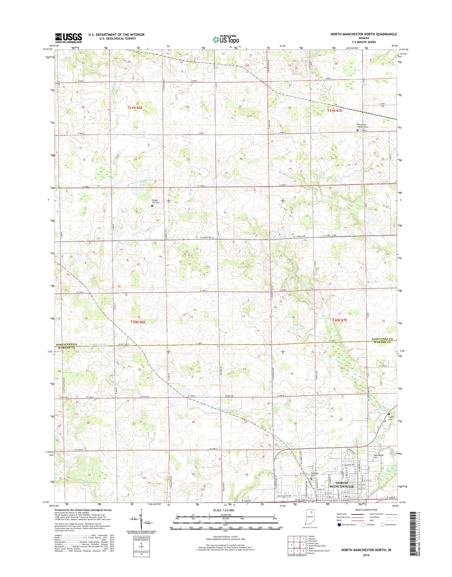 MyTopo North Manchester North, Indiana USGS Quad Topo Map