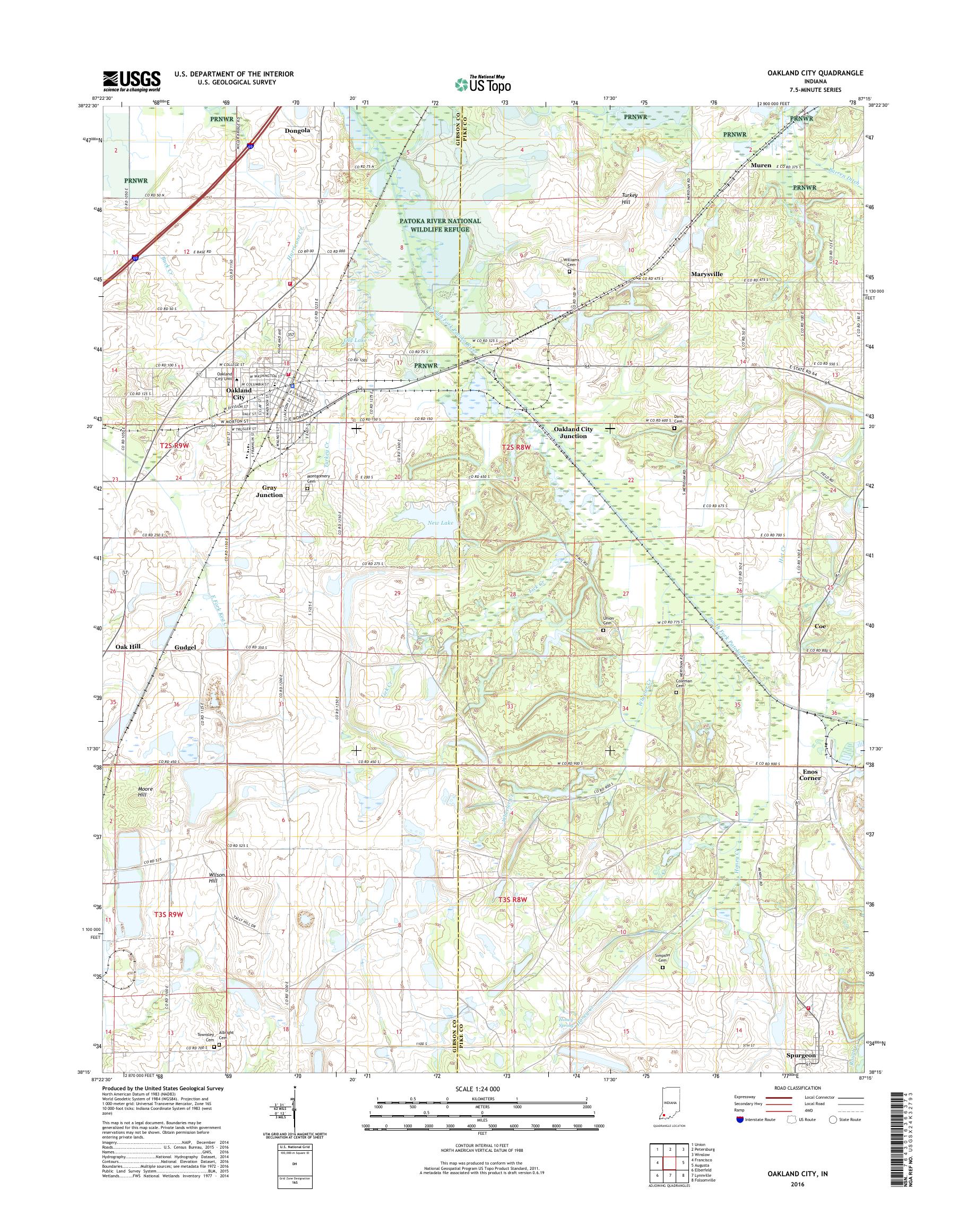 MyTopo Oakland City, Indiana USGS Quad Topo Map