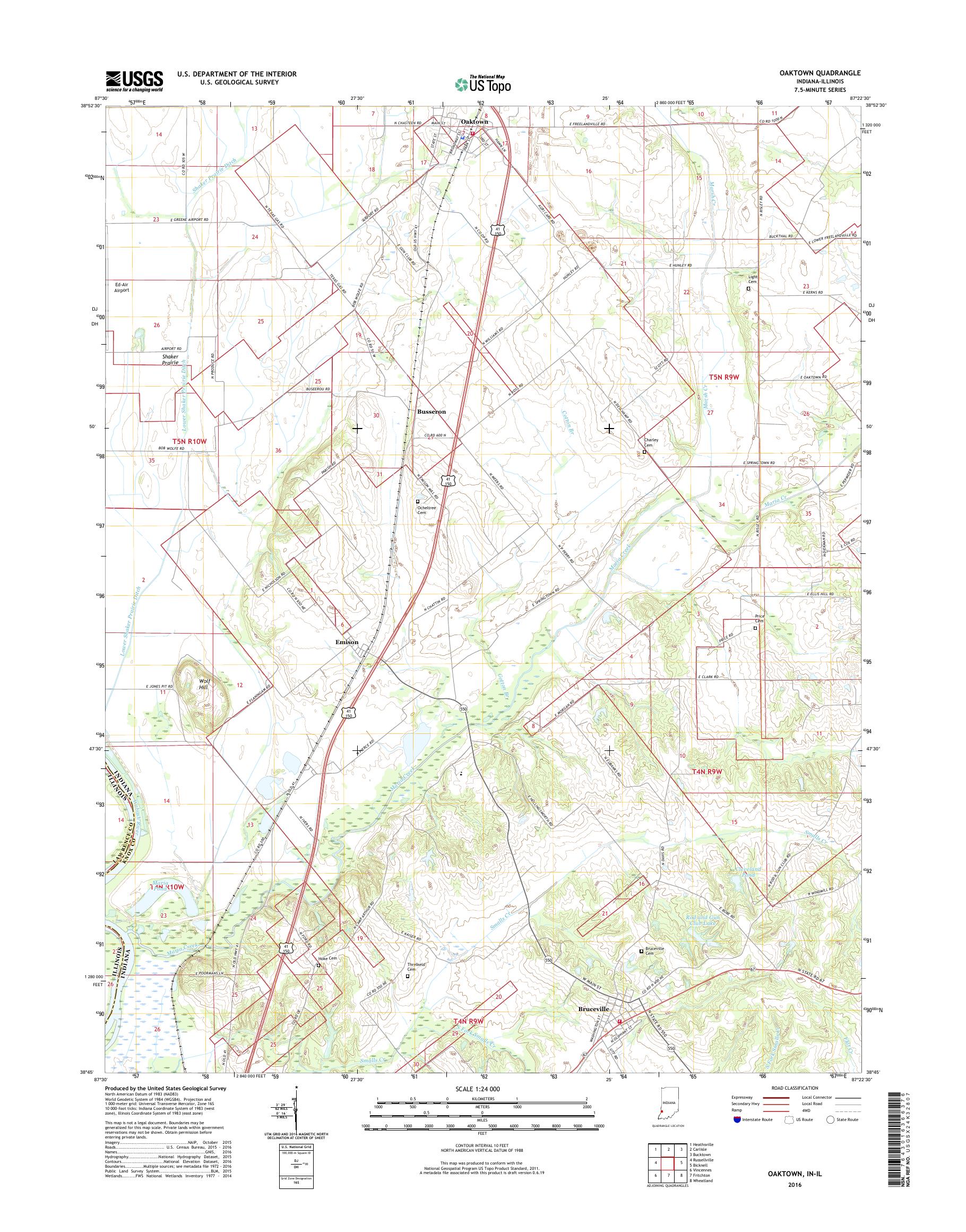 MyTopo Oaktown, Indiana USGS Quad Topo Map