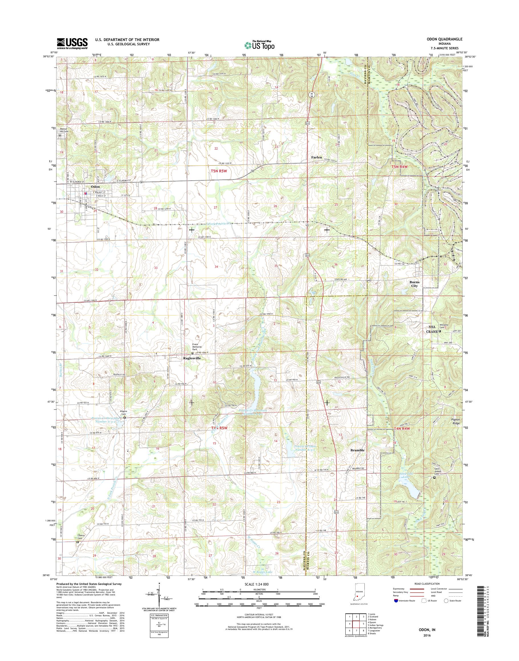 MyTopo Odon, Indiana USGS Quad Topo Map