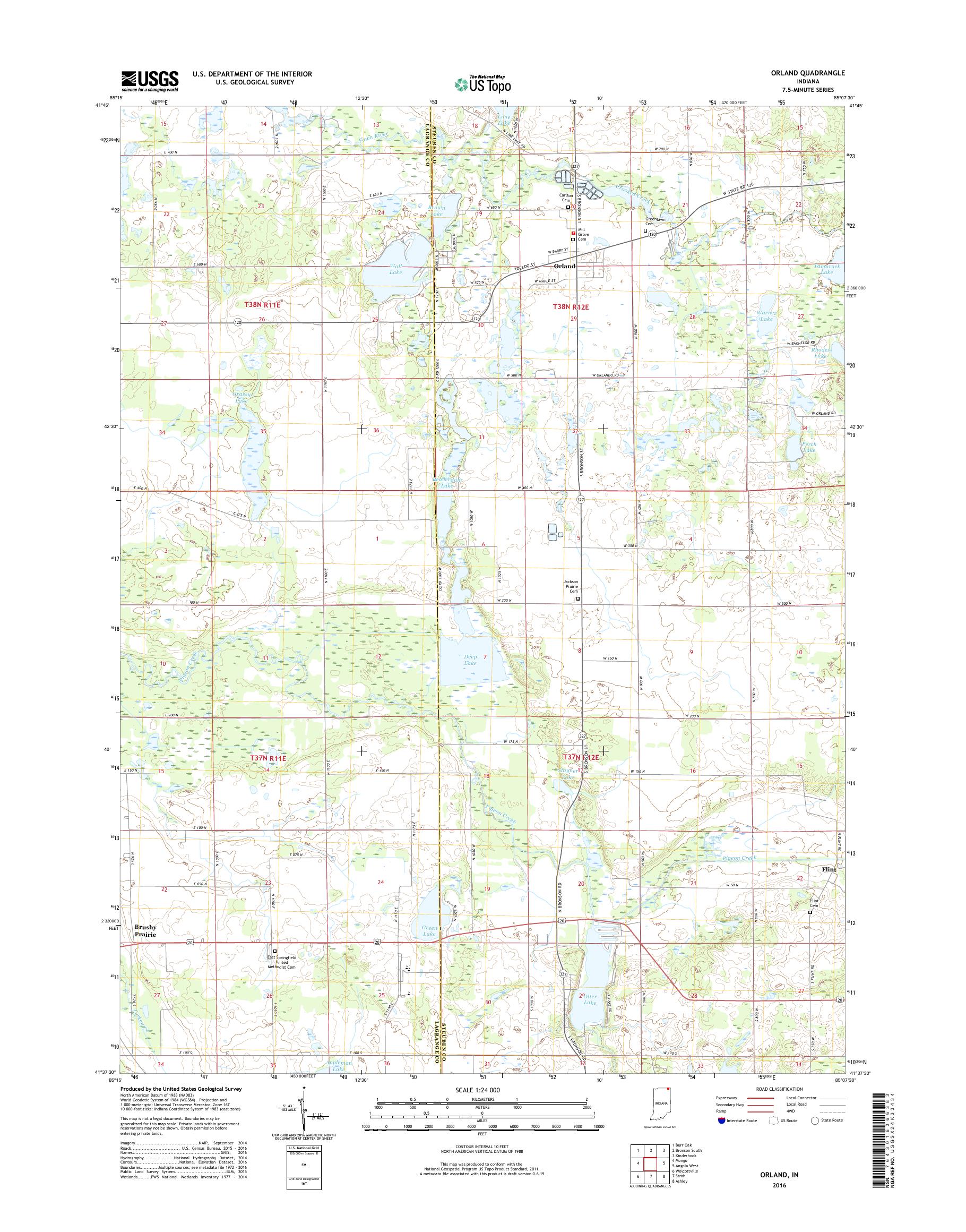 MyTopo Orland, Indiana USGS Quad Topo Map