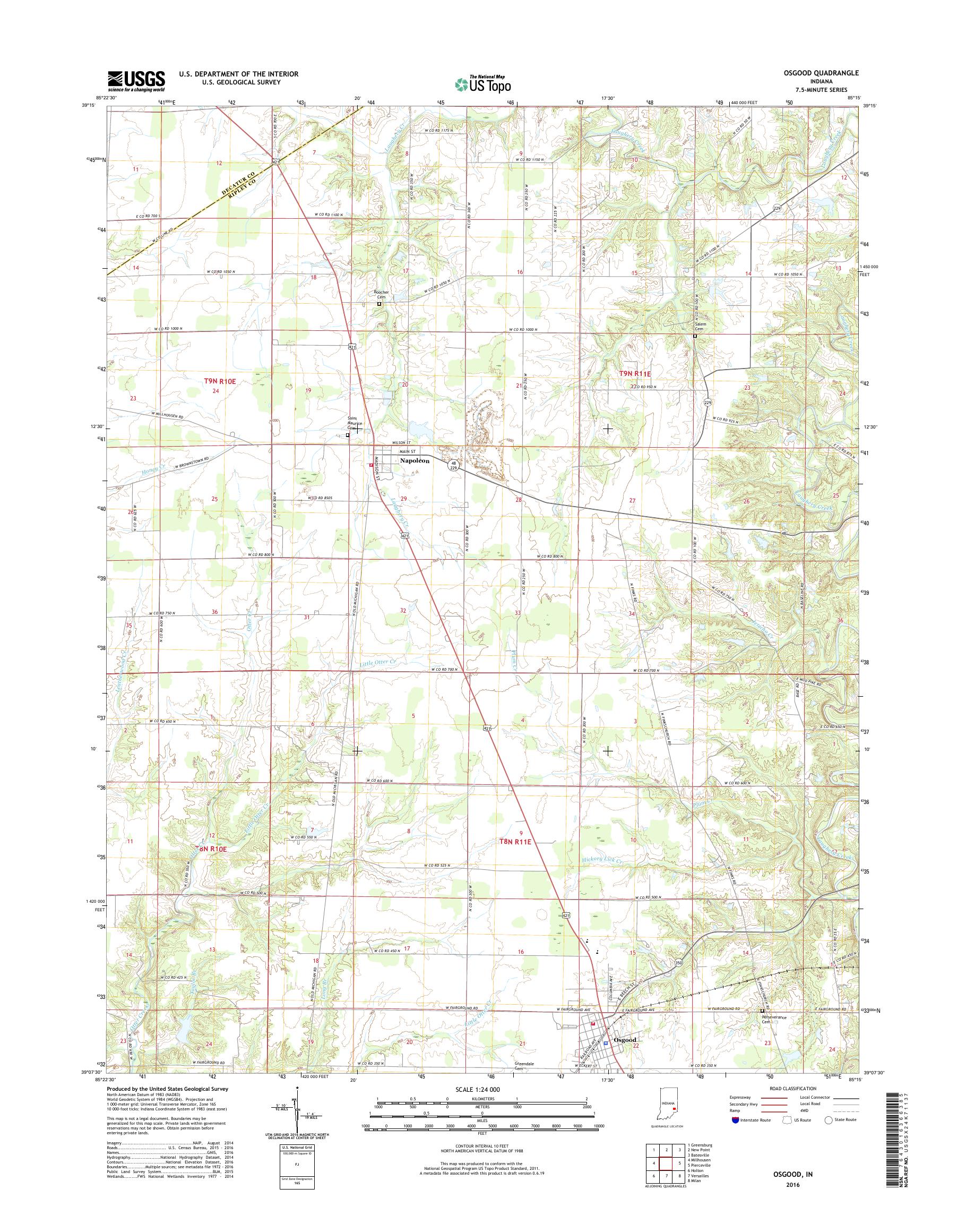 MyTopo Osgood, Indiana USGS Quad Topo Map