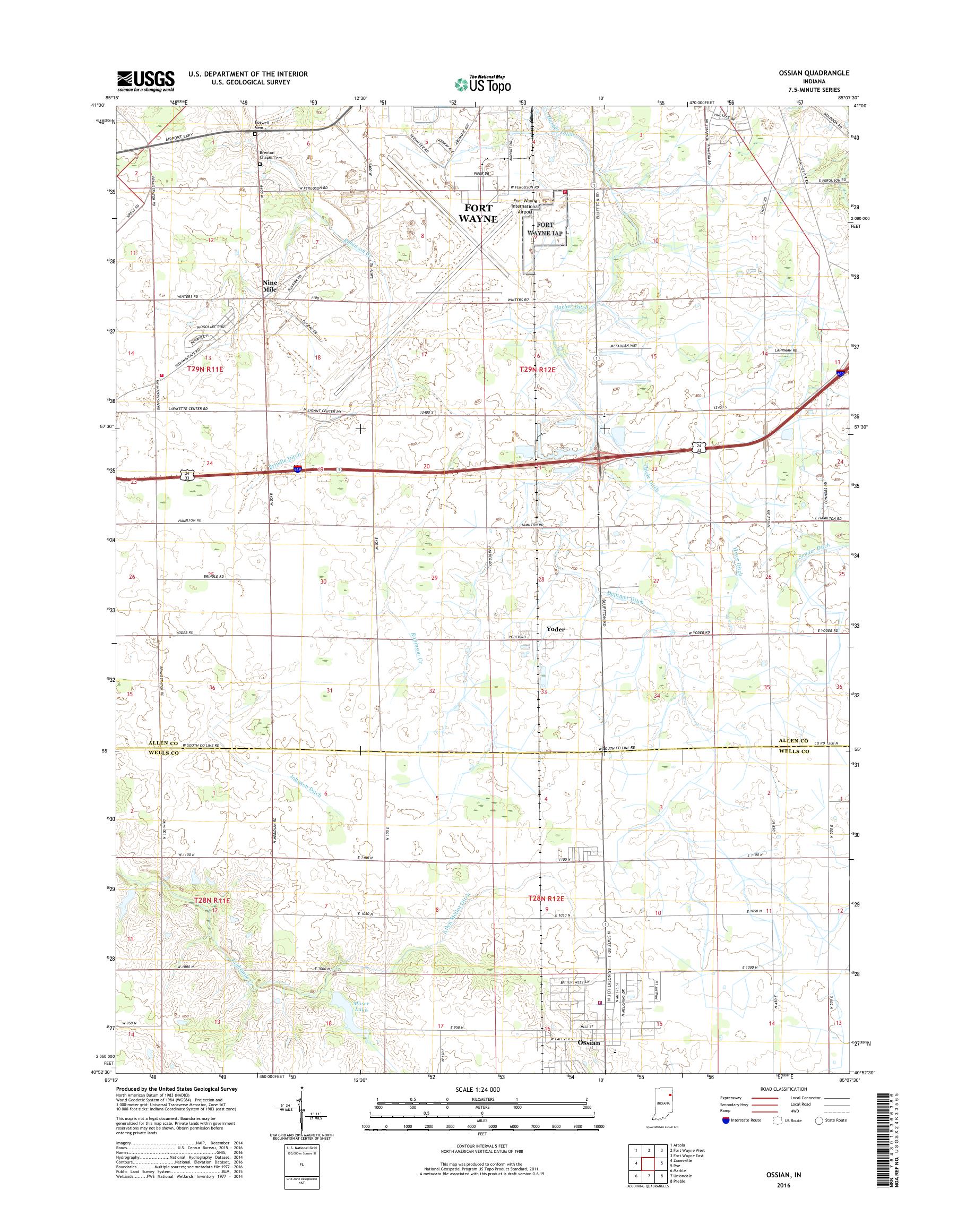 MyTopo Ossian, Indiana USGS Quad Topo Map