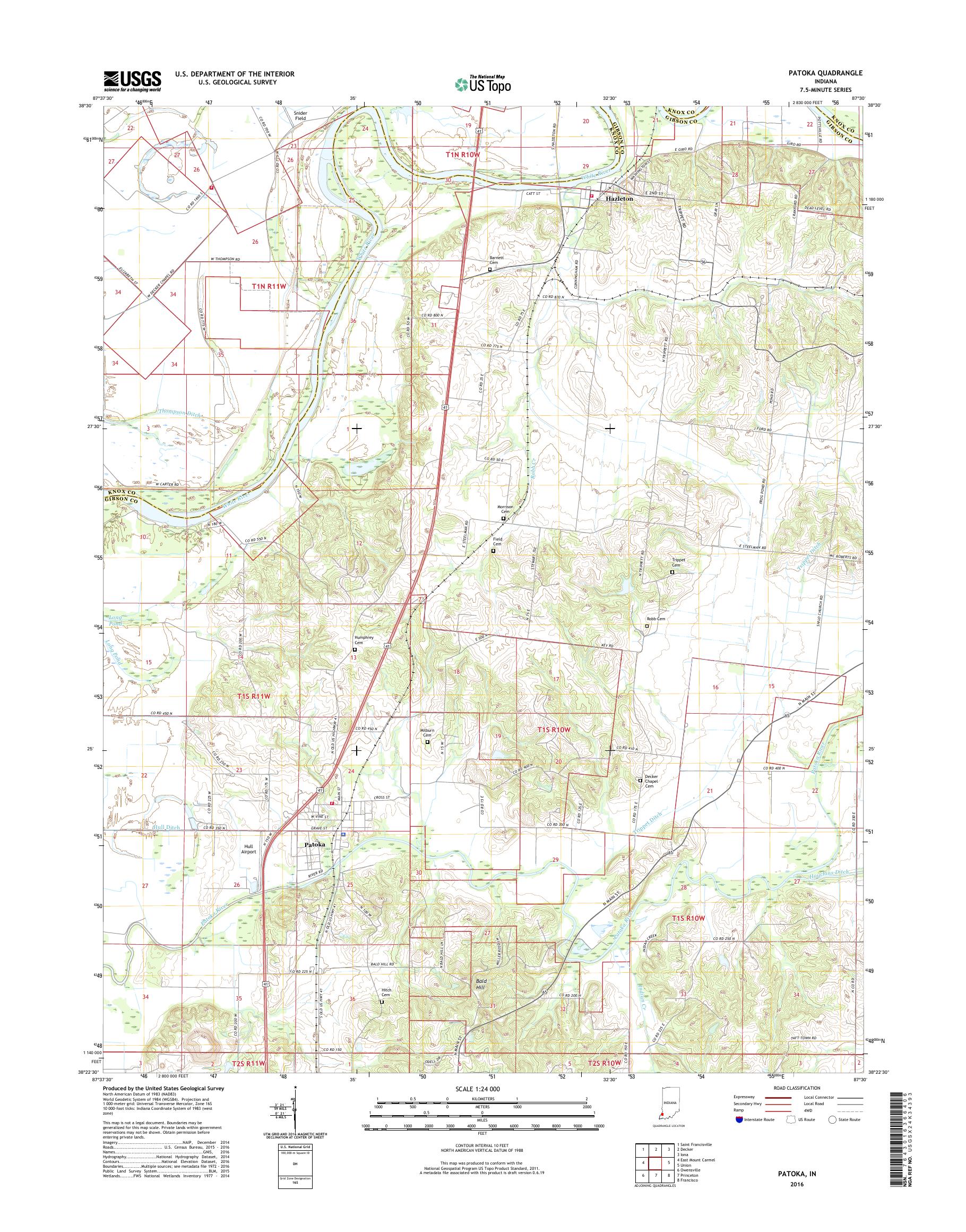 MyTopo Patoka, Indiana USGS Quad Topo Map