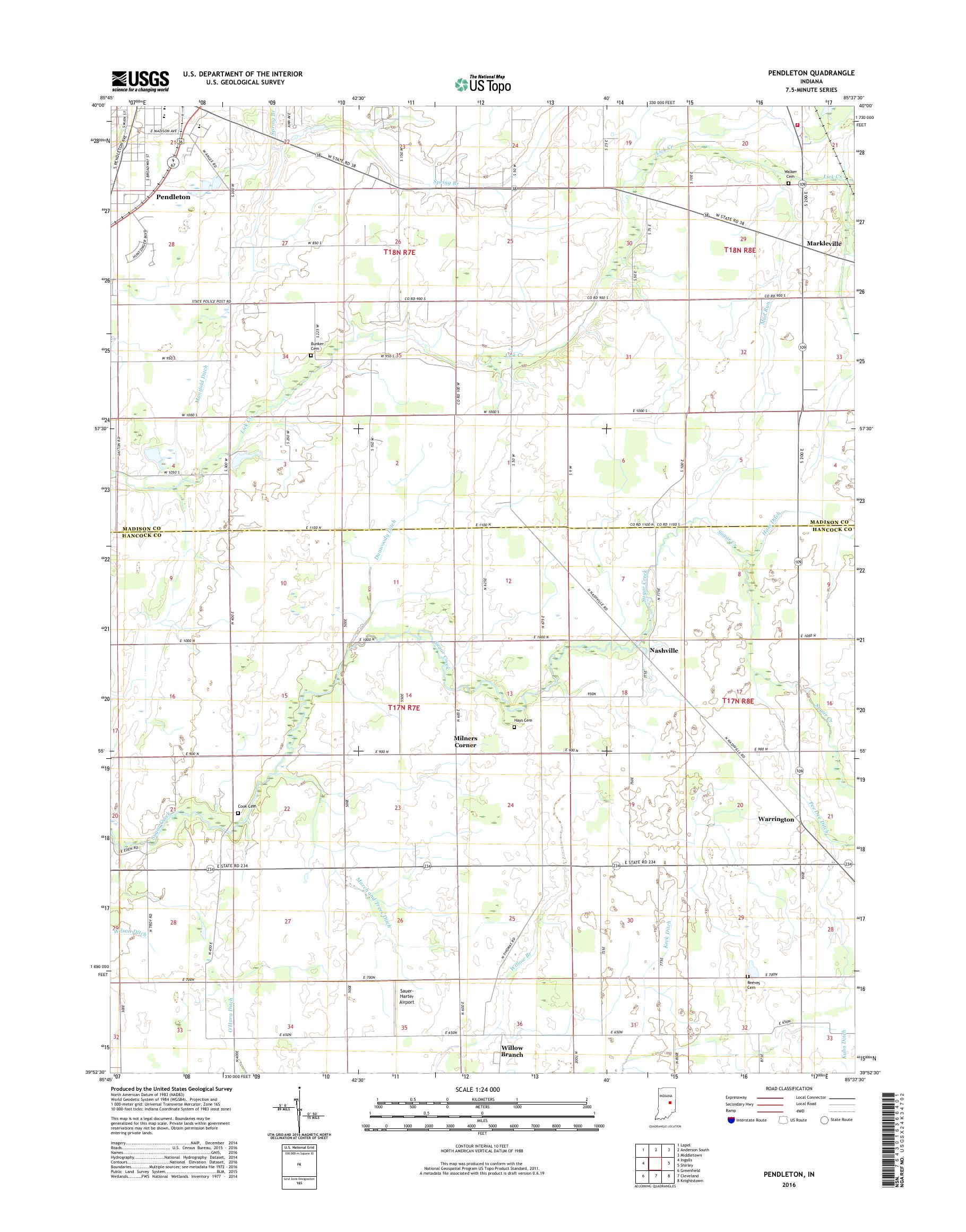 MyTopo Pendleton, Indiana USGS Quad Topo Map