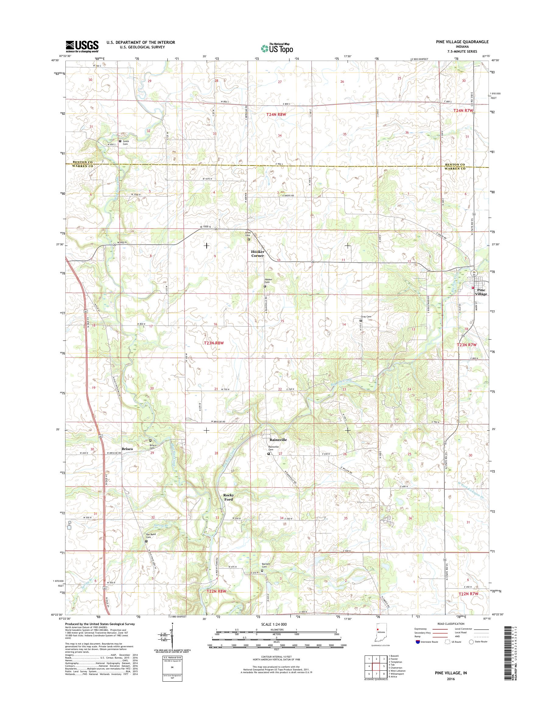 MyTopo Pine Village, Indiana USGS Quad Topo Map