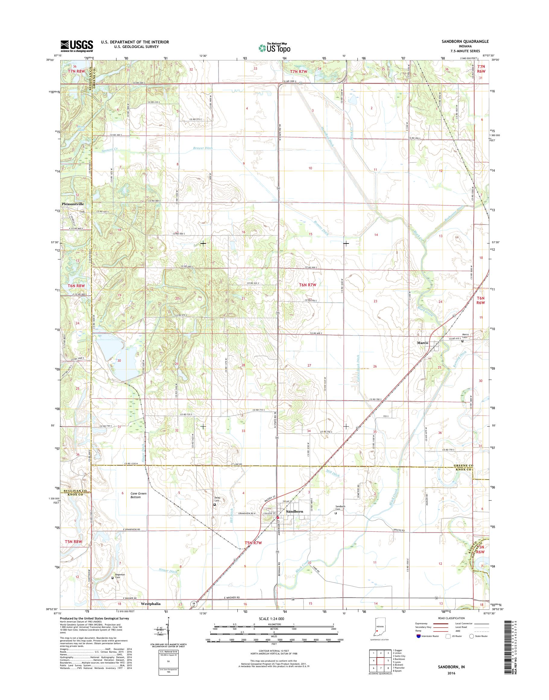 MyTopo Sandborn, Indiana USGS Quad Topo Map