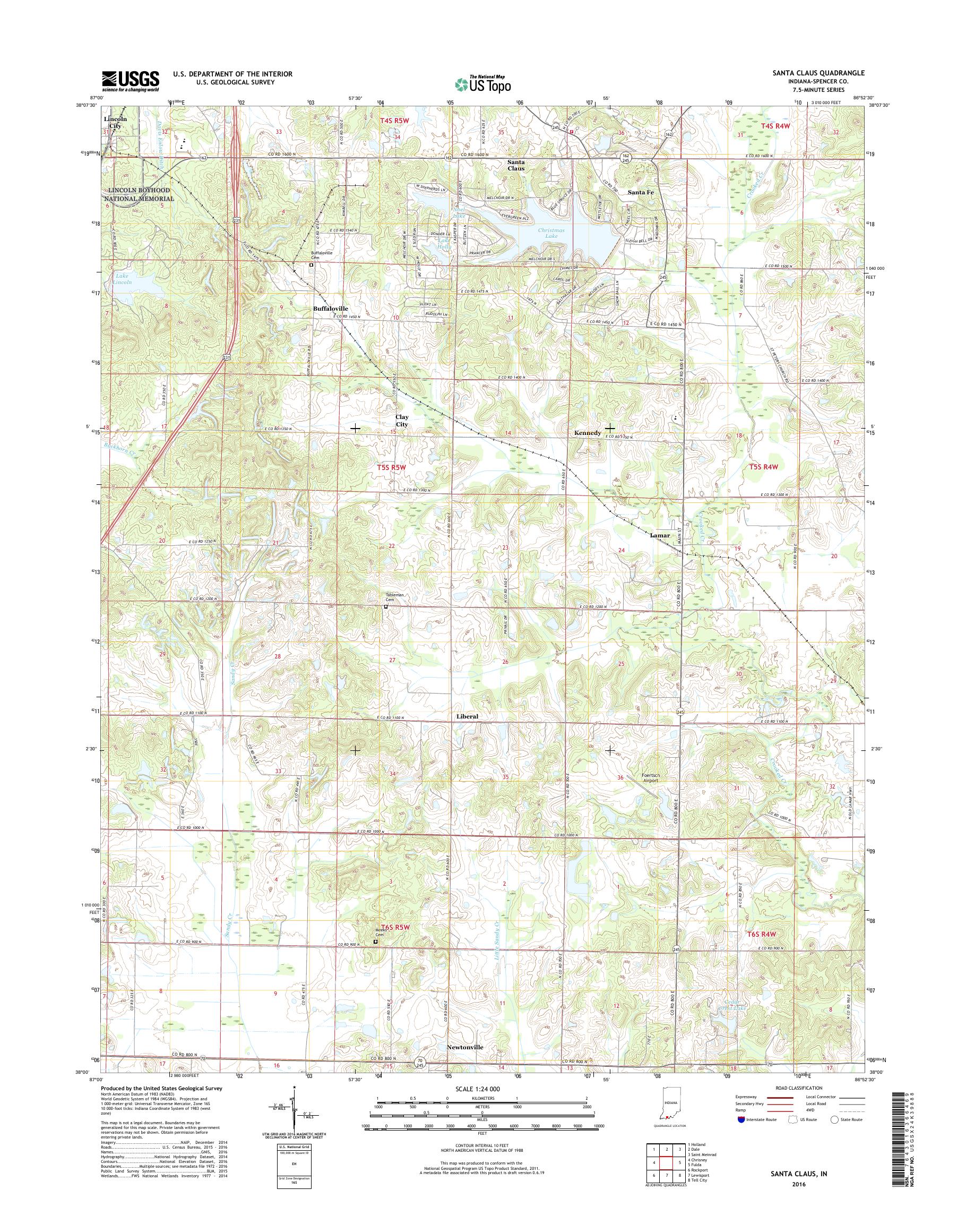 Mytopo Santa Claus Indiana Usgs Quad Topo Map