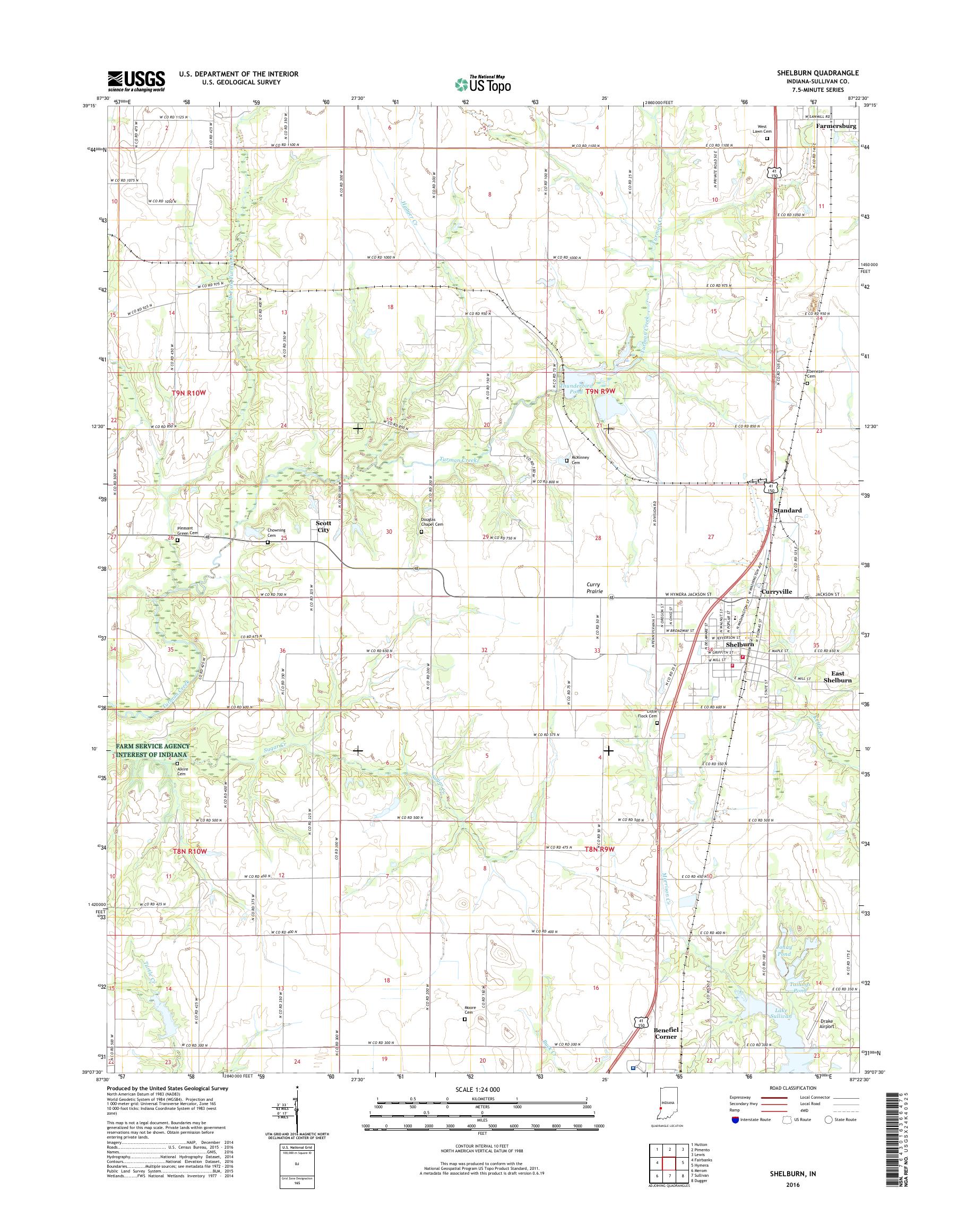 MyTopo Shelburn, Indiana USGS Quad Topo Map