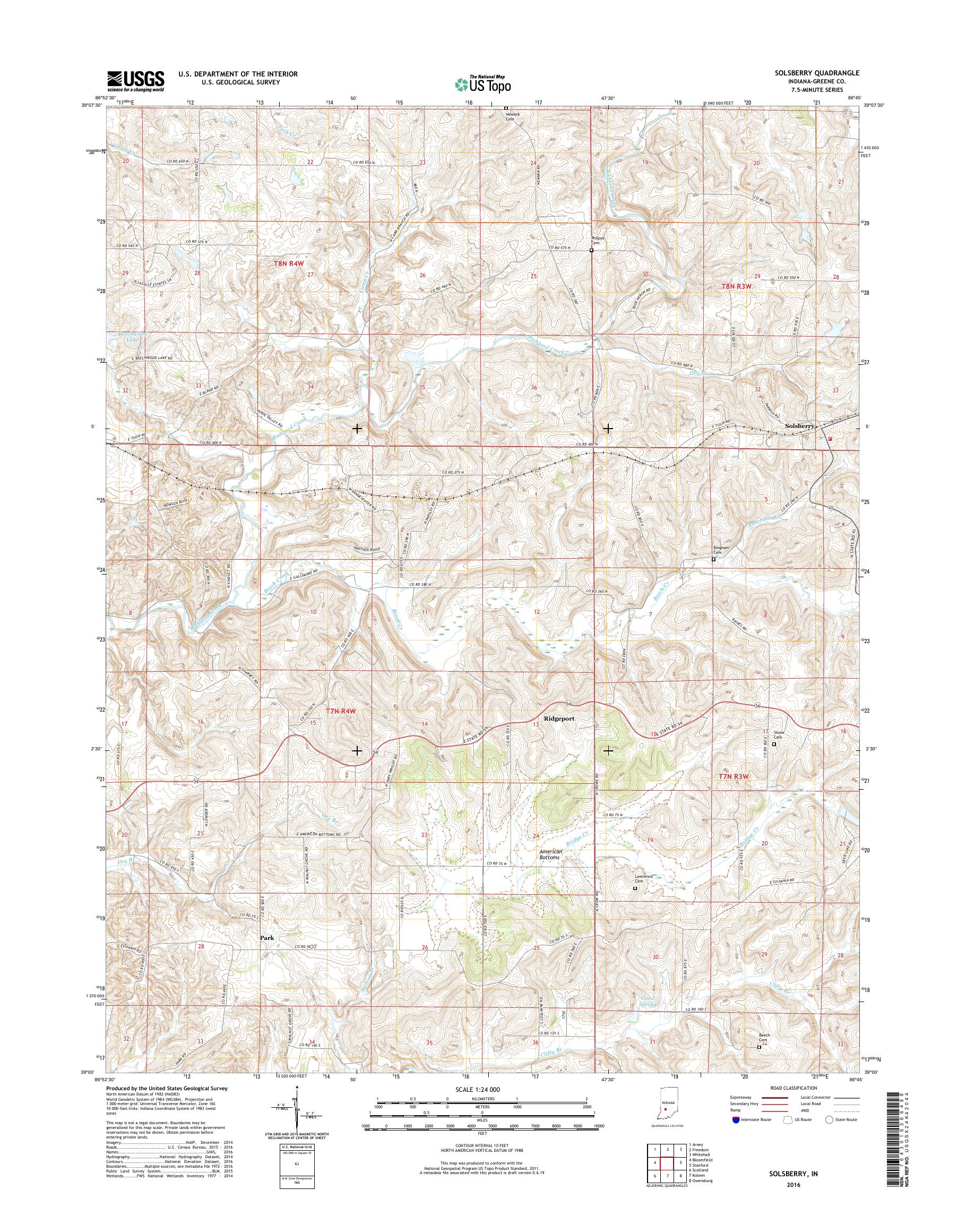 MyTopo Solsberry, Indiana USGS Quad Topo Map