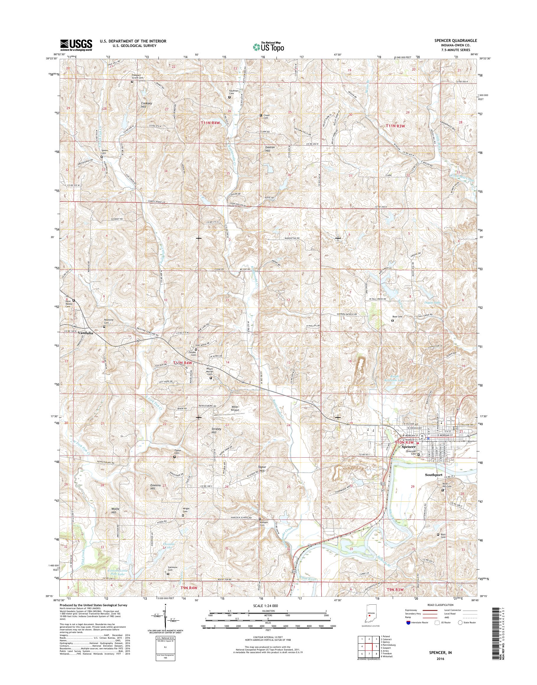 MyTopo Spencer, Indiana USGS Quad Topo Map