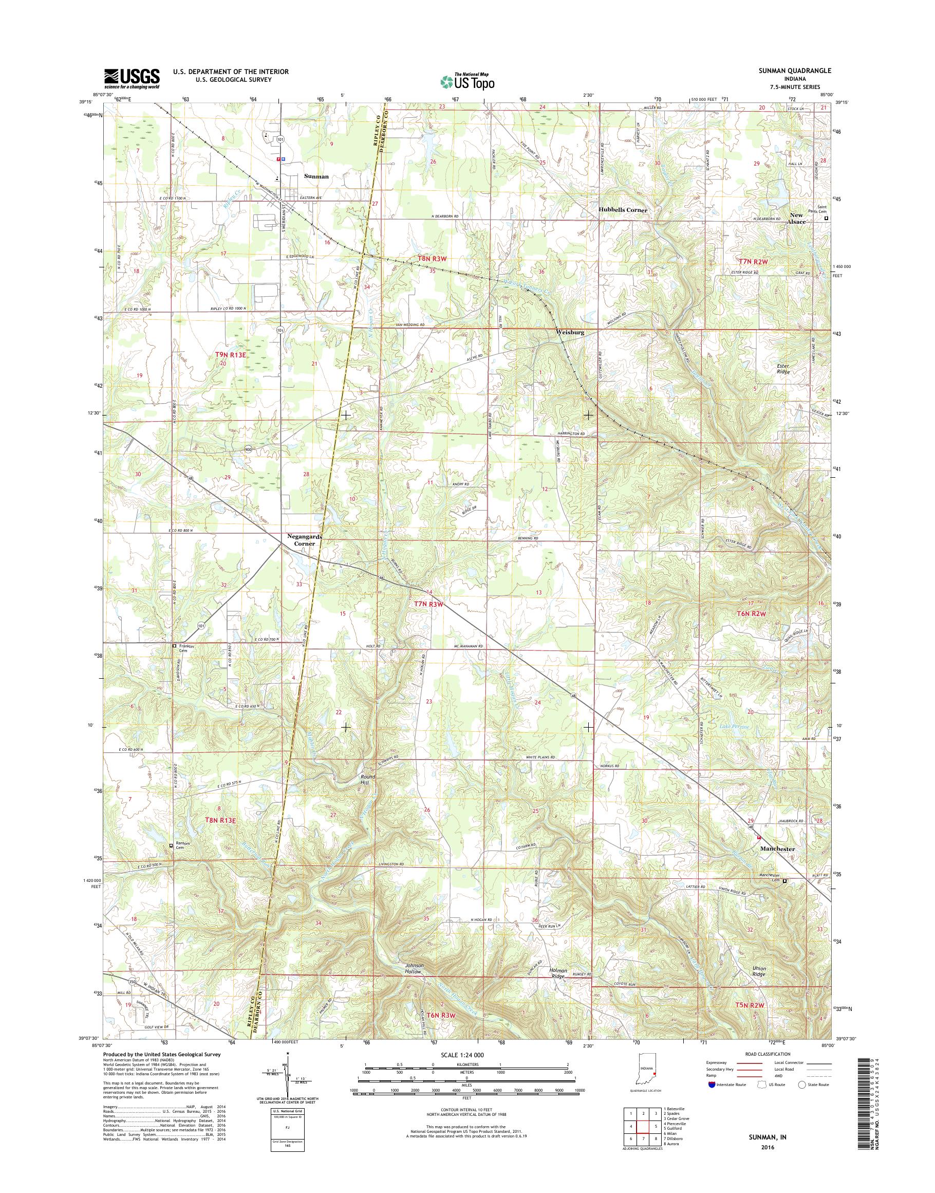 MyTopo Sunman, Indiana USGS Quad Topo Map