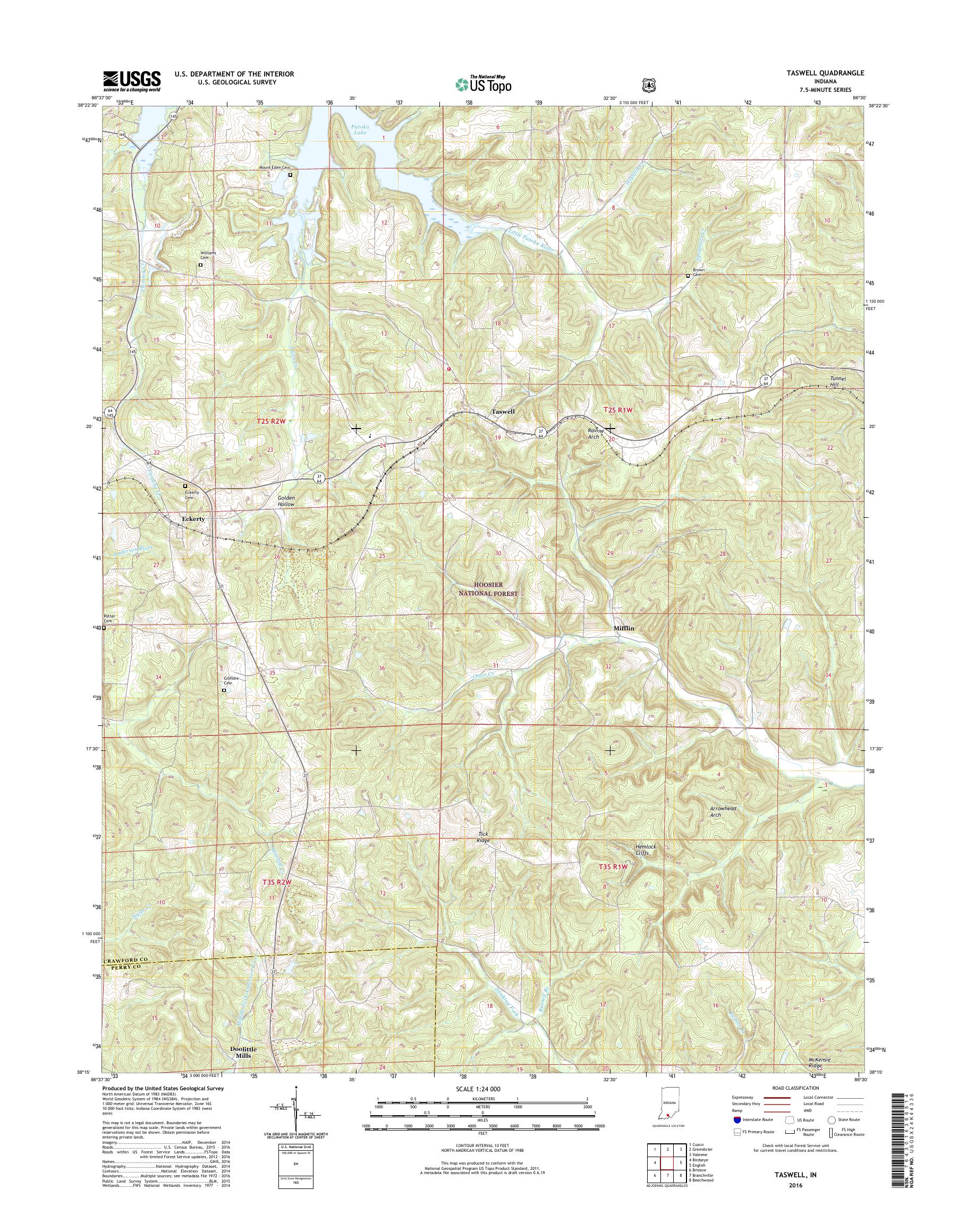 MyTopo Taswell, Indiana USGS Quad Topo Map