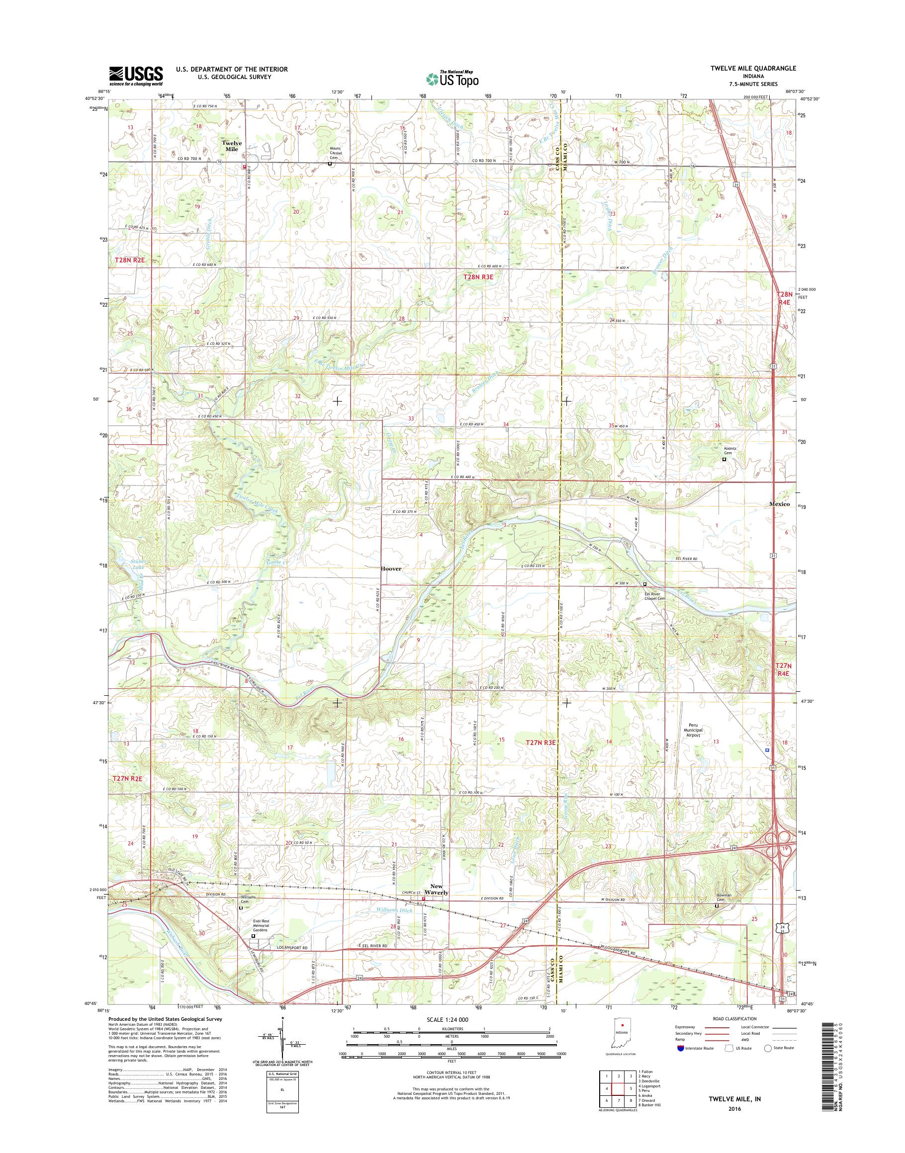 MyTopo Twelve Mile, Indiana USGS Quad Topo Map