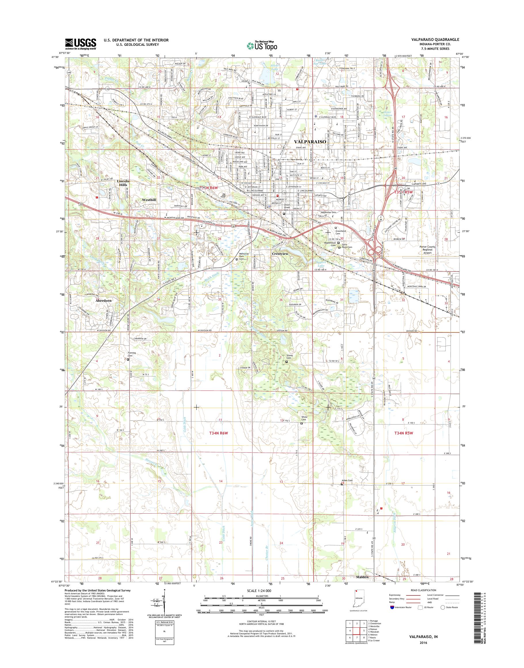 MyTopo Valparaiso, Indiana USGS Quad Topo Map