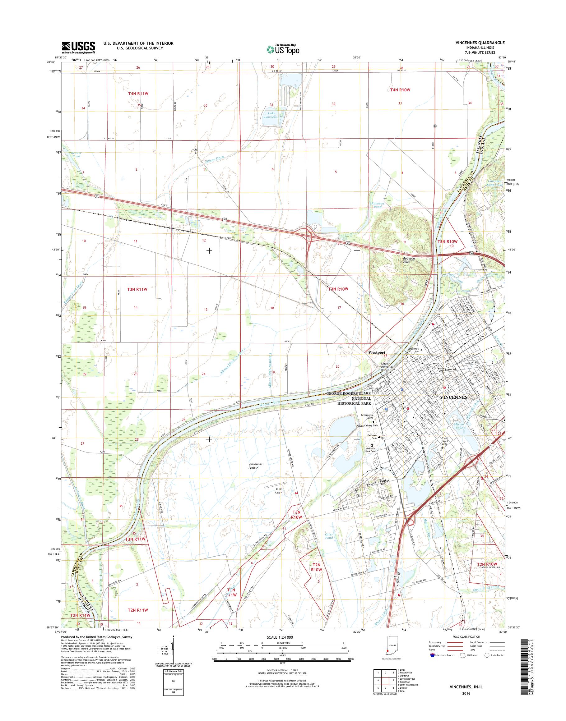 MyTopo Vincennes, Indiana USGS Quad Topo Map