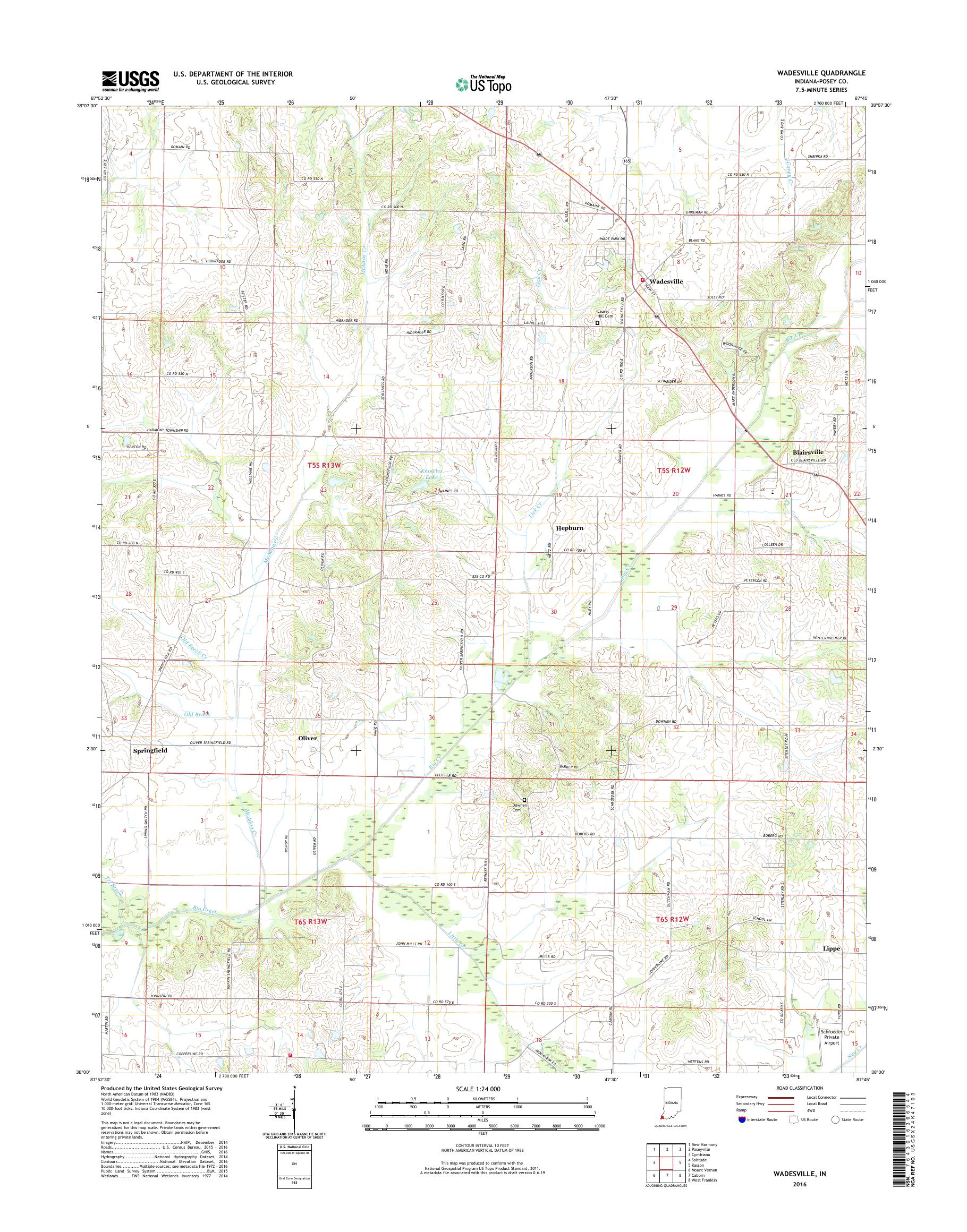 MyTopo Wadesville, Indiana USGS Quad Topo Map
