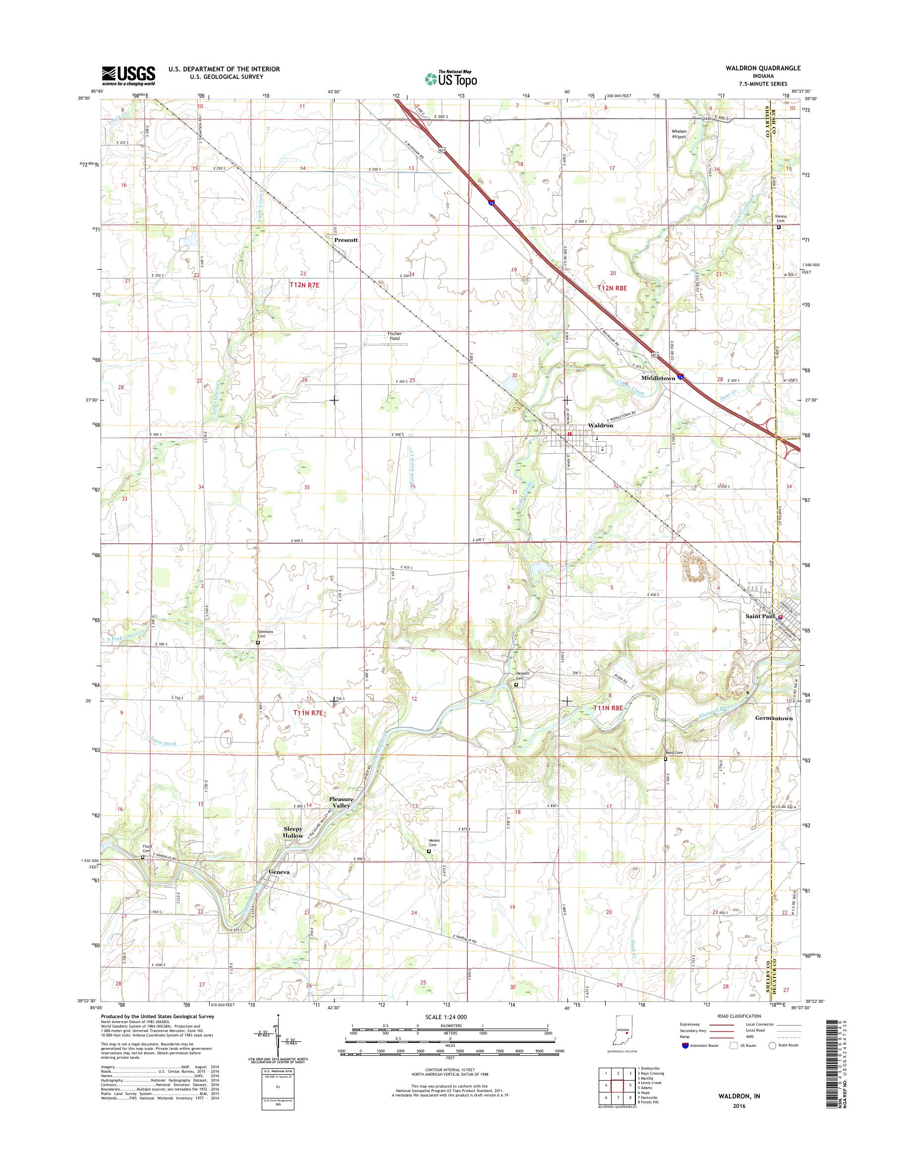 MyTopo Waldron, Indiana USGS Quad Topo Map