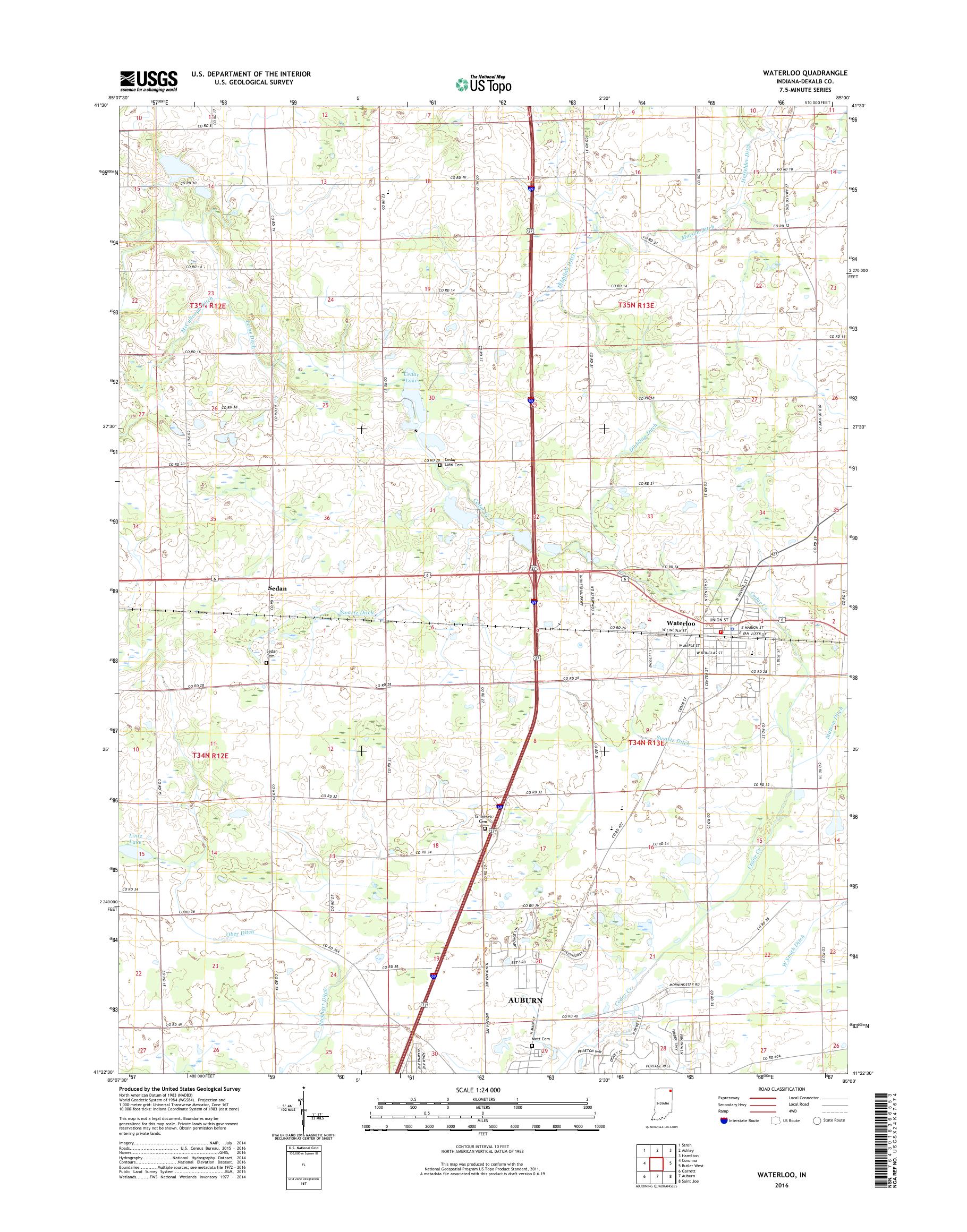 MyTopo Waterloo, Indiana USGS Quad Topo Map