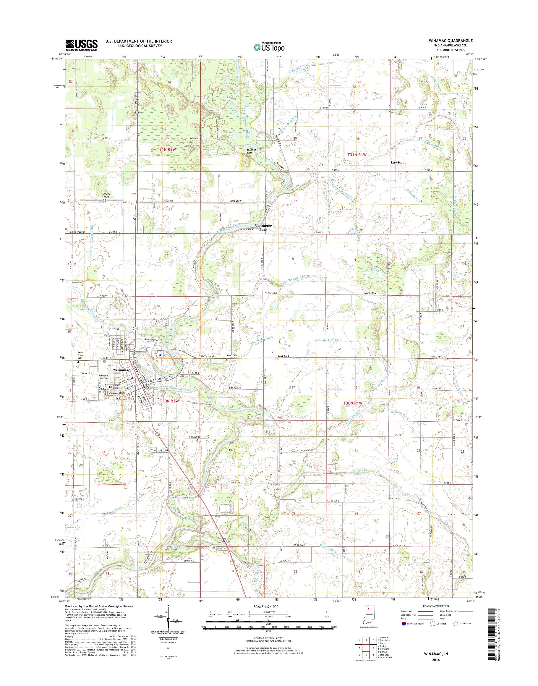 MyTopo Winamac, Indiana USGS Quad Topo Map