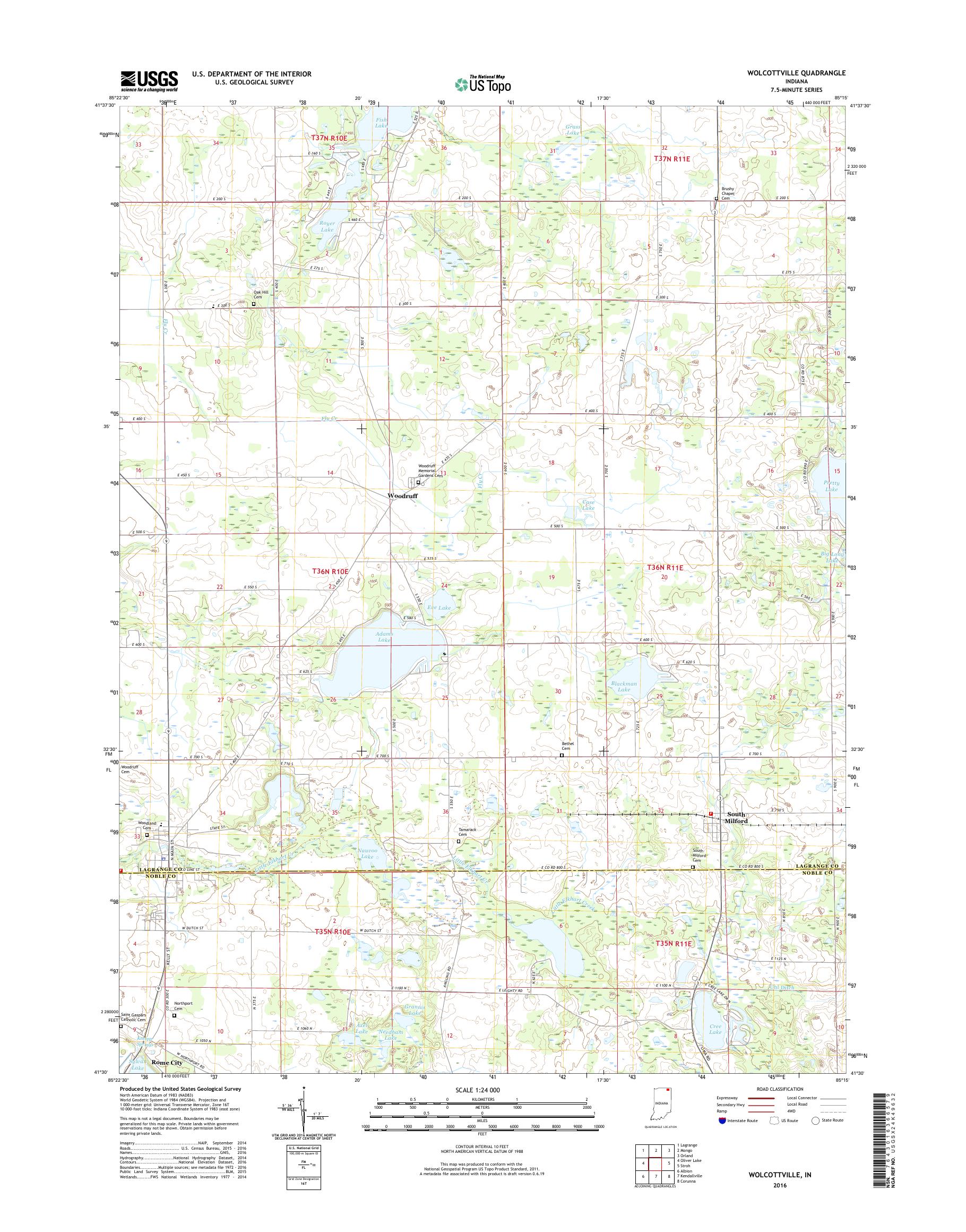 MyTopo Wolcottville, Indiana USGS Quad Topo Map