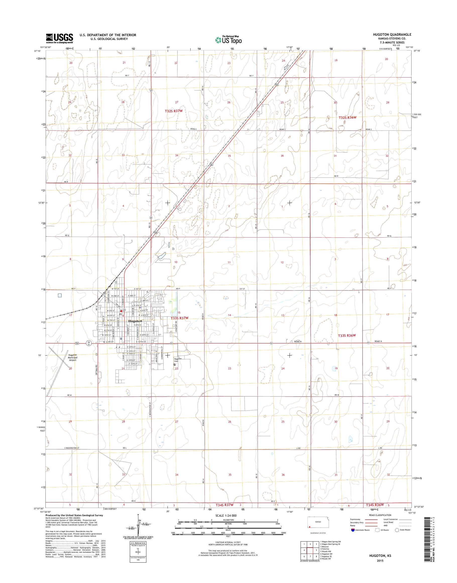 MyTopo Hugoton, Kansas USGS Quad Topo Map