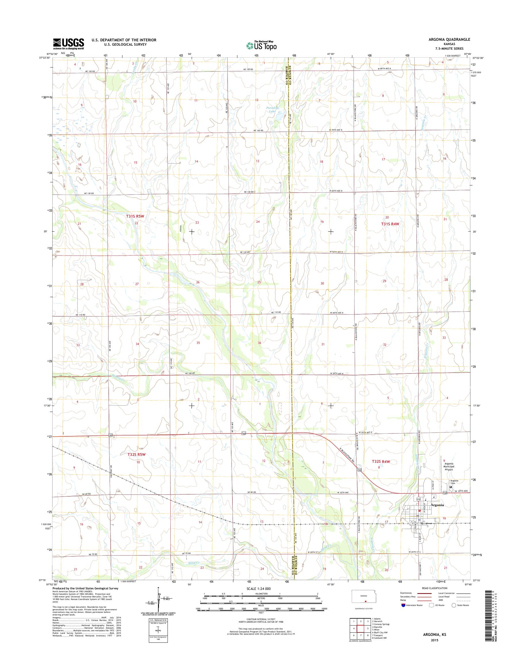 MyTopo Argonia, Kansas USGS Quad Topo Map