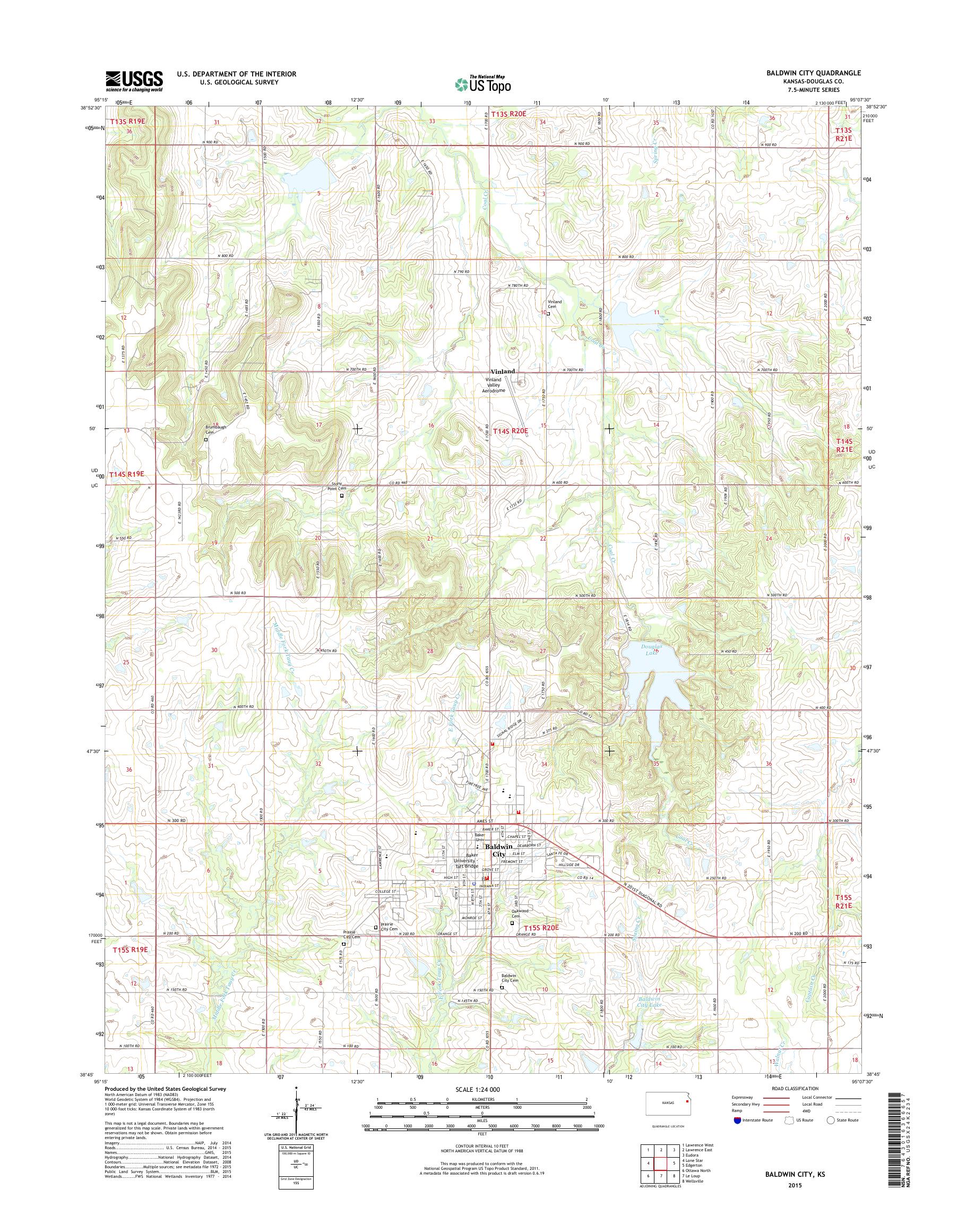 MyTopo Baldwin City, Kansas USGS Quad Topo Map