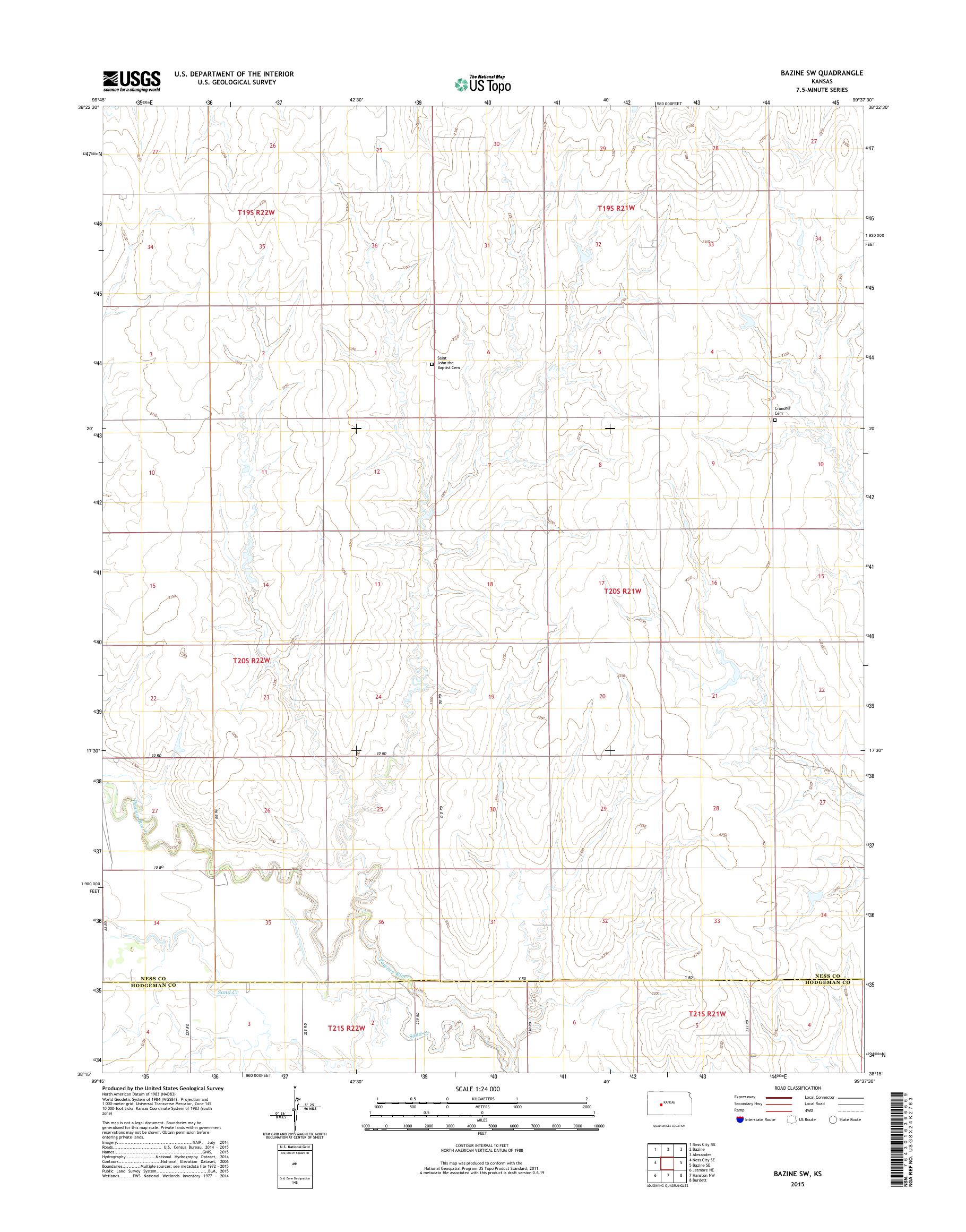 MyTopo Bazine SW, Kansas USGS Quad Topo Map