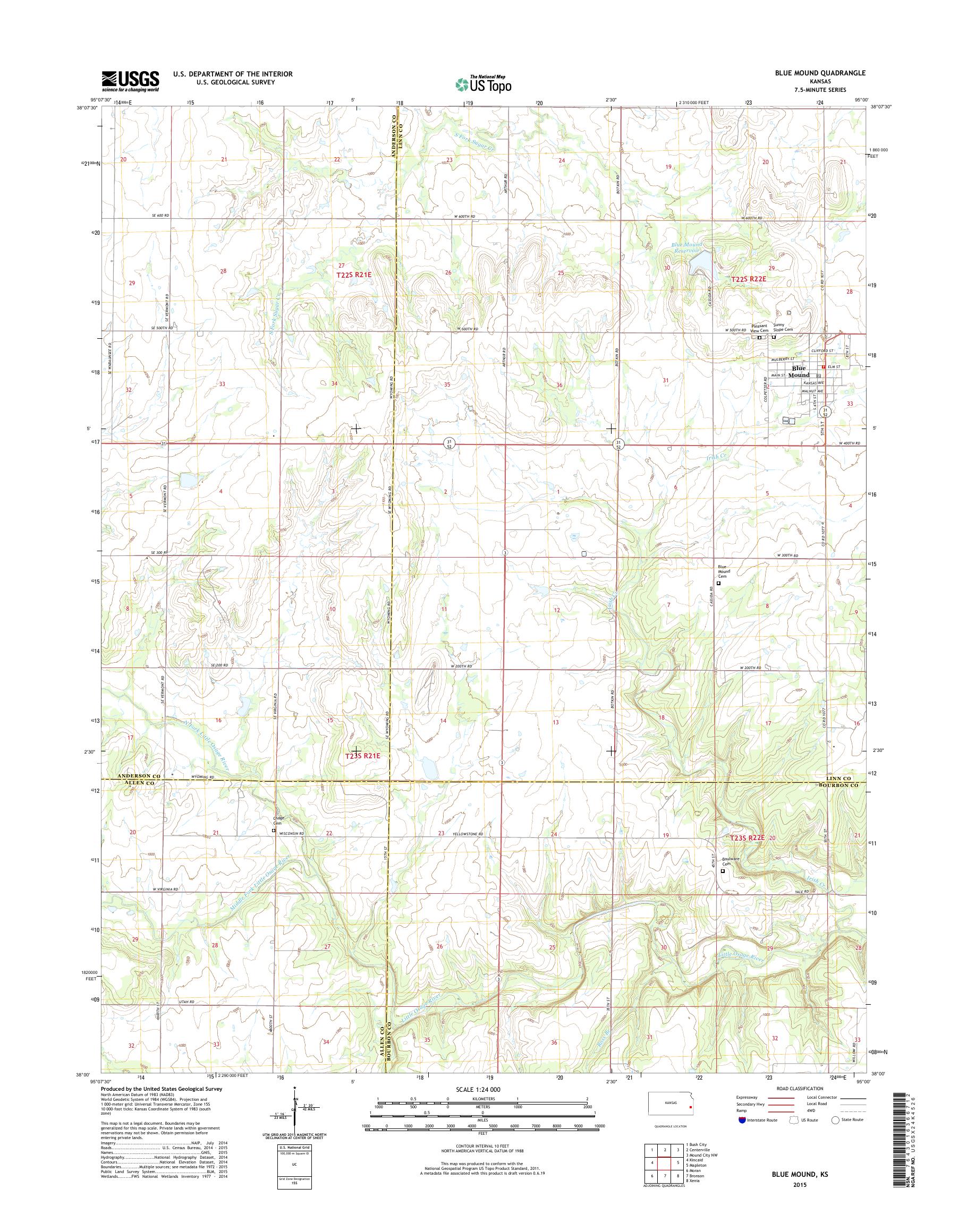 MyTopo Blue Mound, Kansas USGS Quad Topo Map