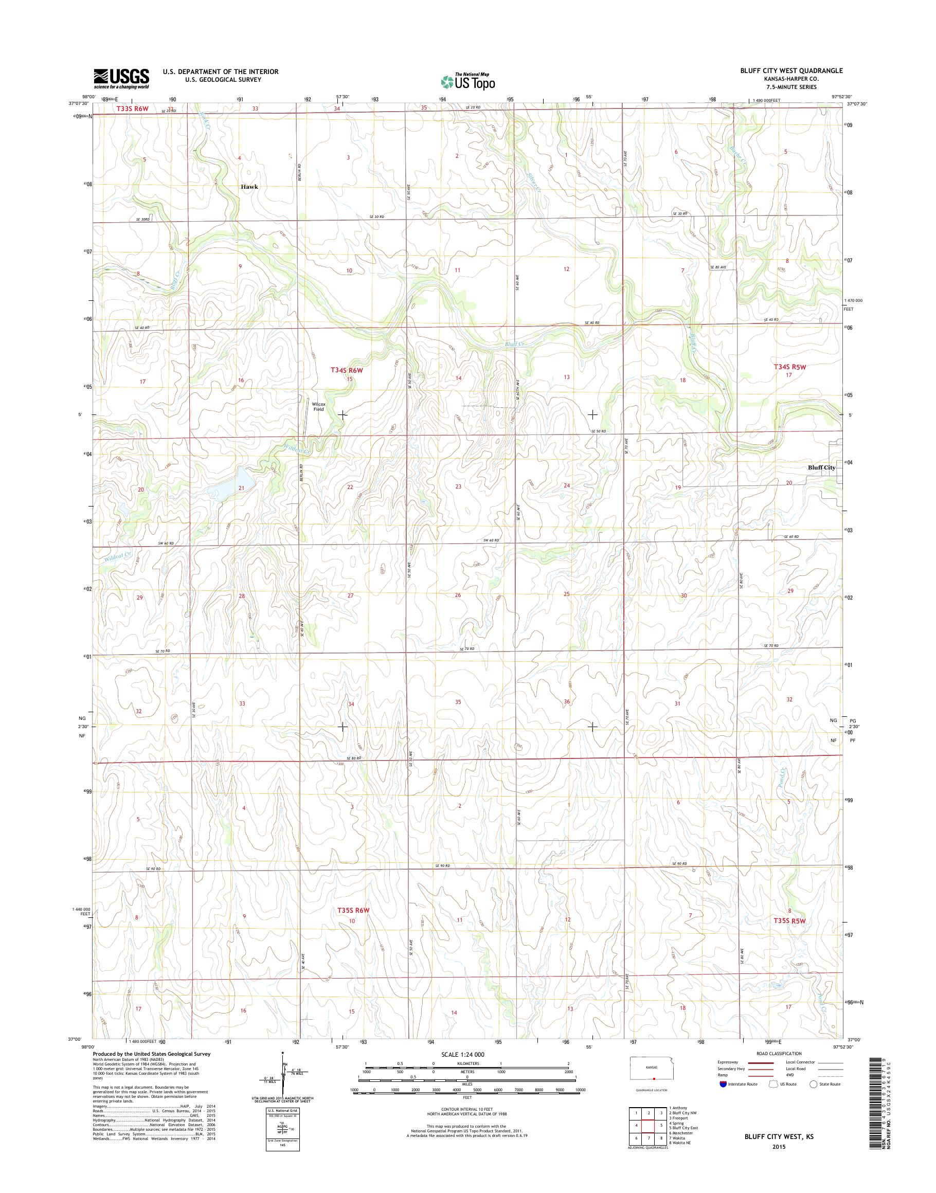MyTopo Bluff City West, Kansas USGS Quad Topo Map