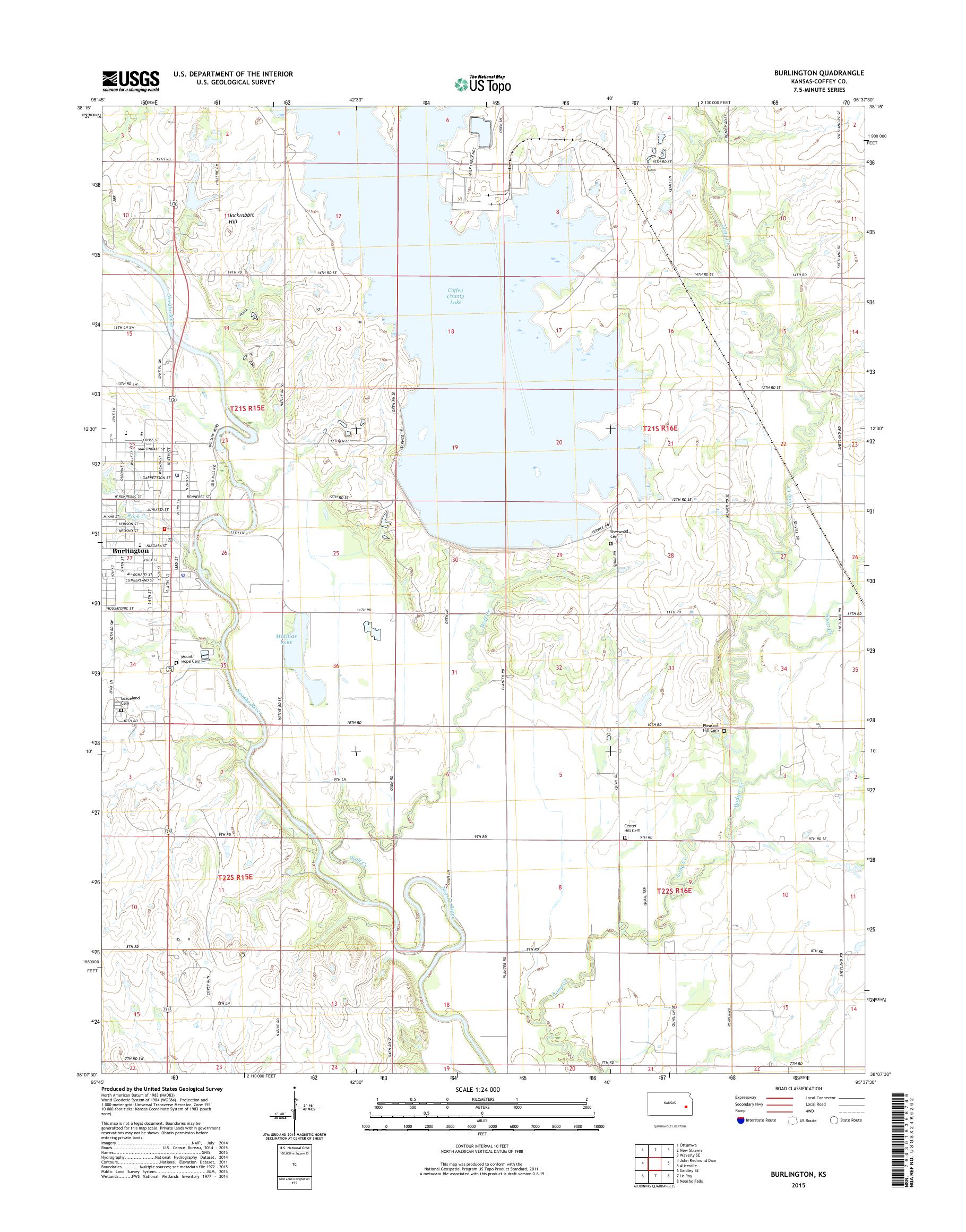 MyTopo Burlington, Kansas USGS Quad Topo Map