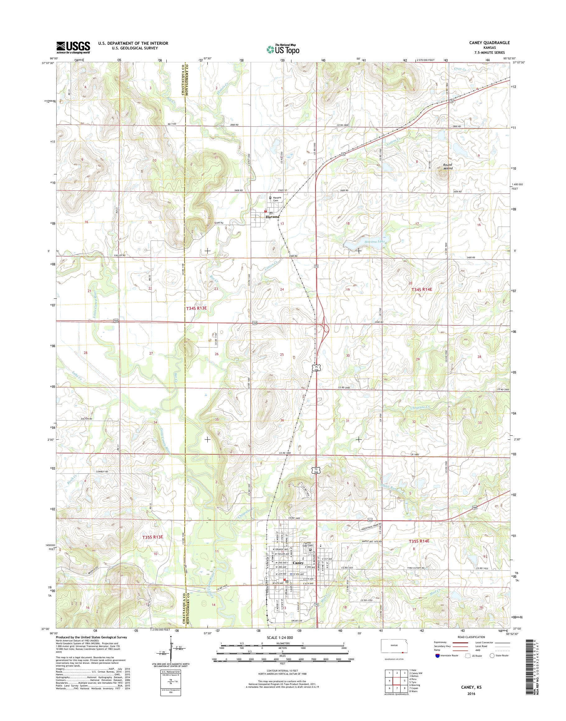 MyTopo Caney, Kansas USGS Quad Topo Map