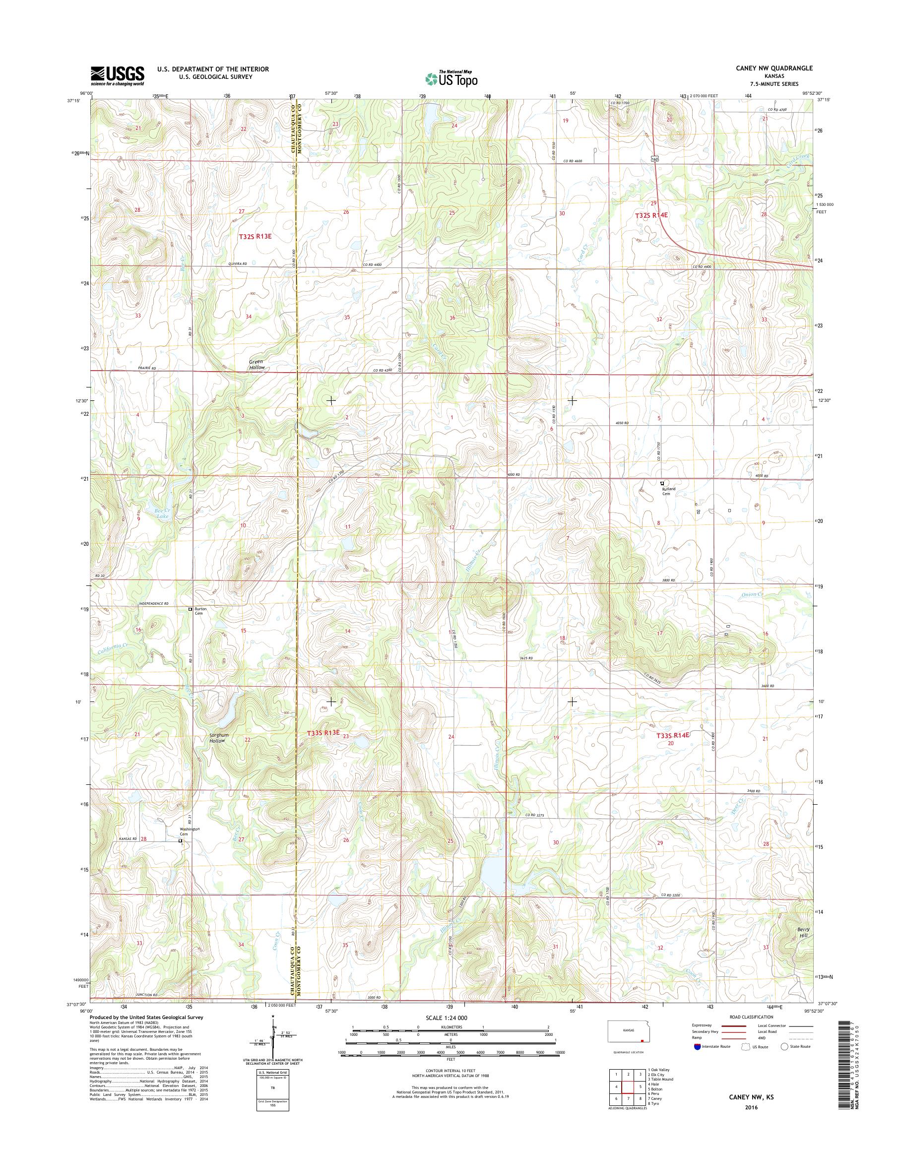 MyTopo Caney NW, Kansas USGS Quad Topo Map