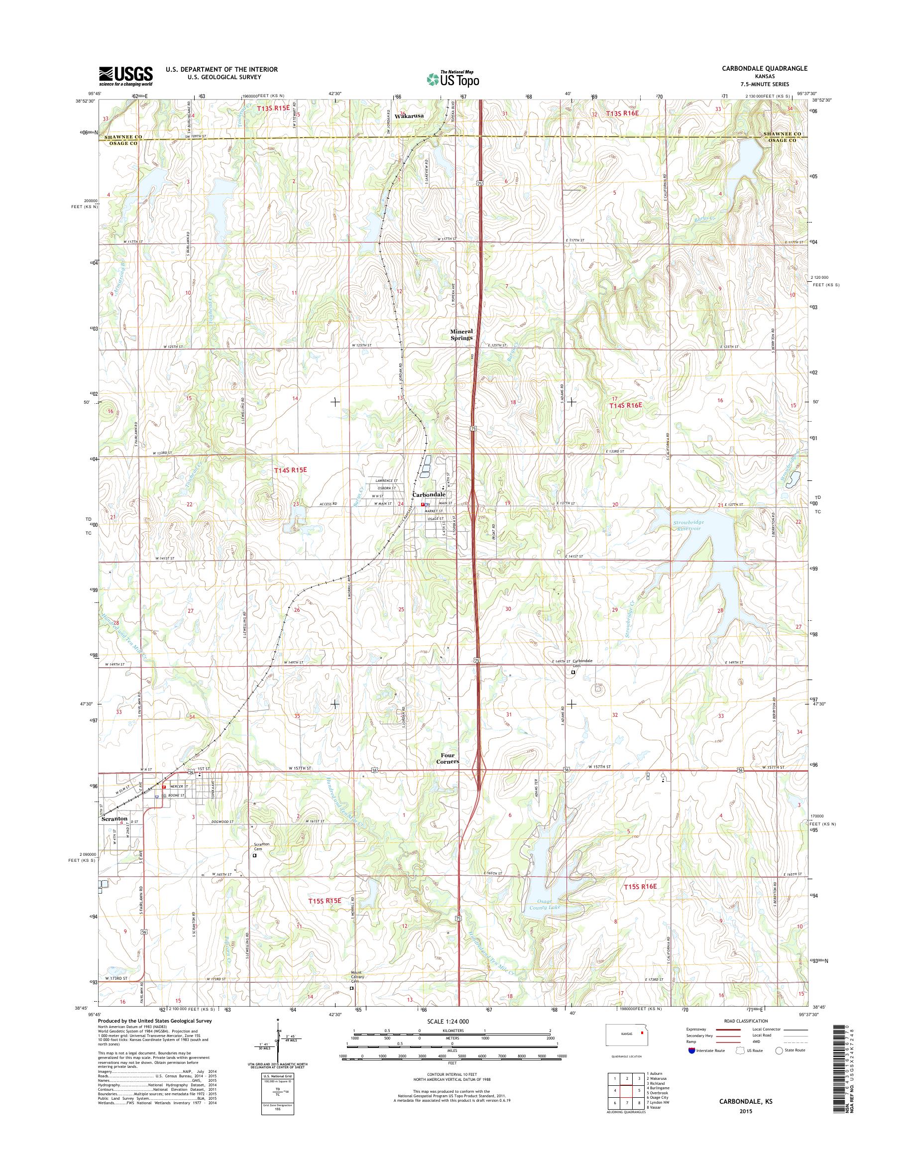 MyTopo Carbondale, Kansas USGS Quad Topo Map