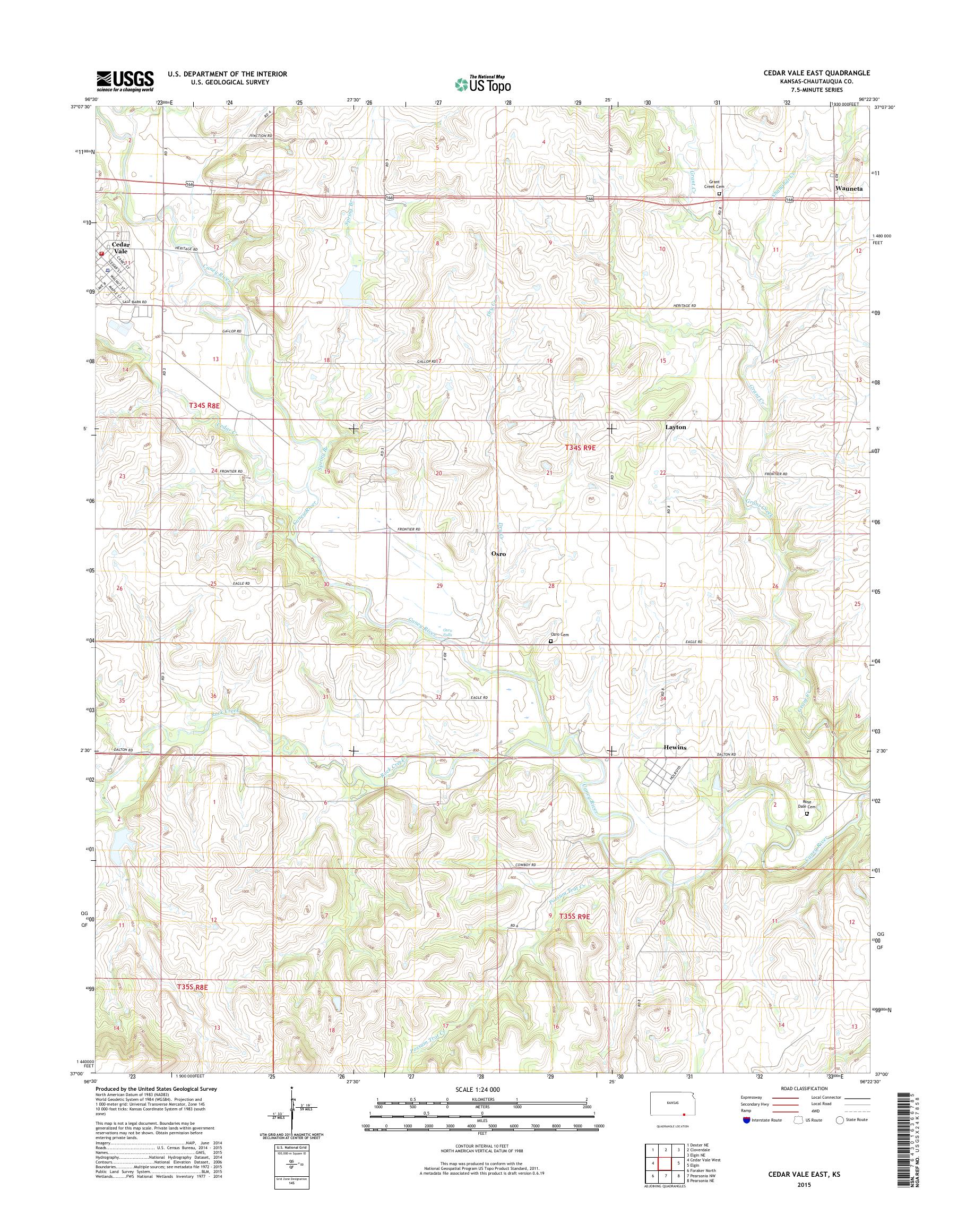 MyTopo Cedar Vale East, Kansas USGS Quad Topo Map