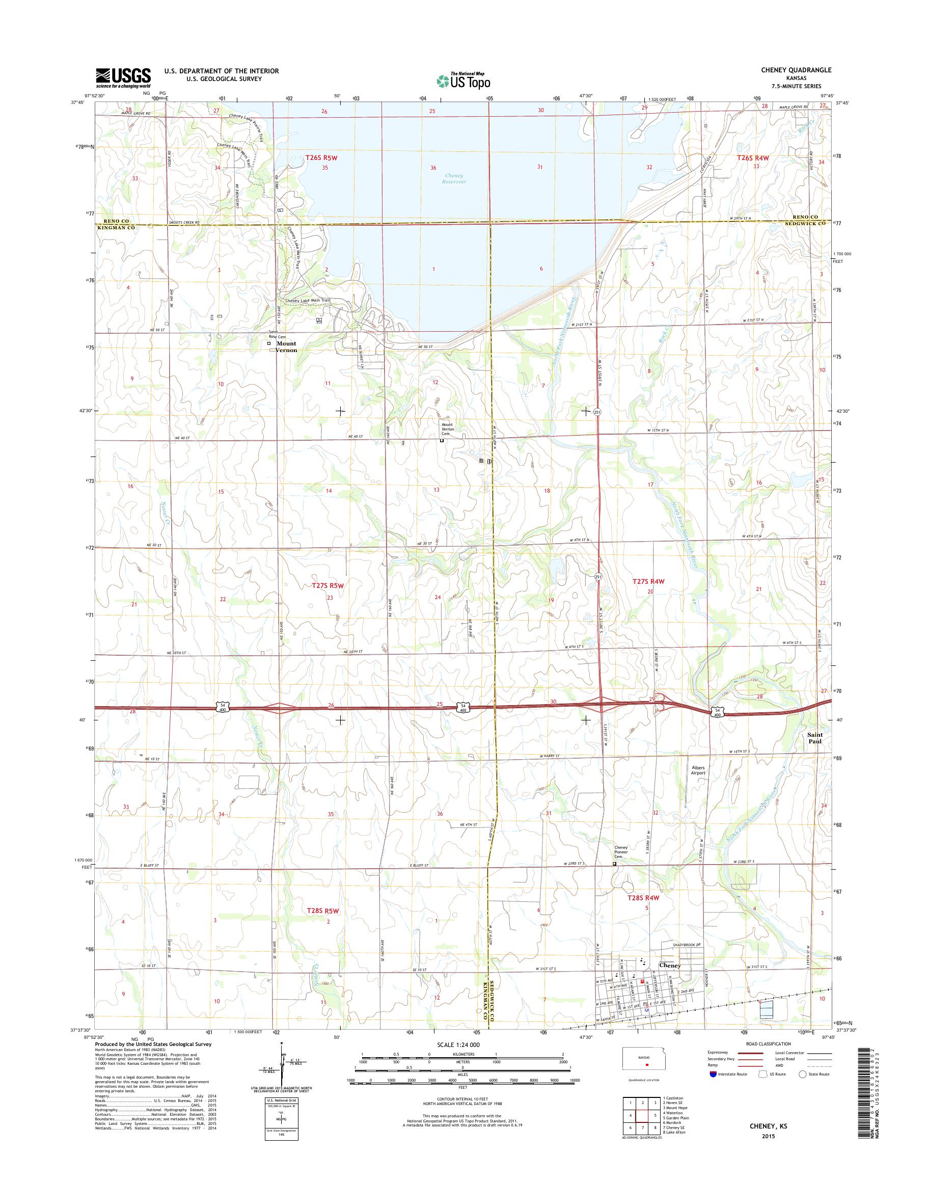 MyTopo Cheney, Kansas USGS Quad Topo Map